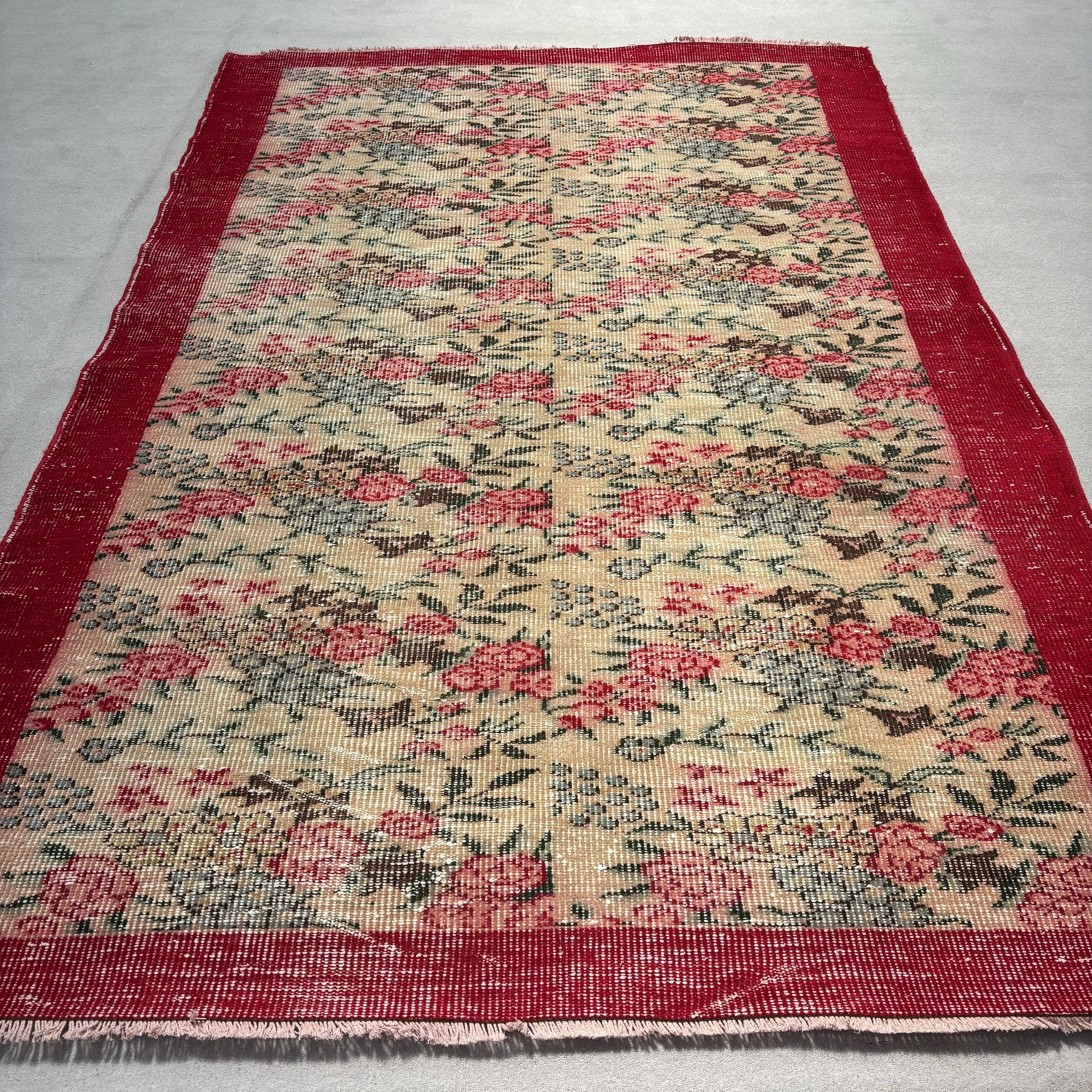 5.7x8.6 ft Büyük Halı, Yer Halıları, Türk Halıları, Fas Halısı, Salon Halıları, Vintage Halı, Anadolu Halıları, Kahverengi Geometrik Halı, Yemek Odası Halısı