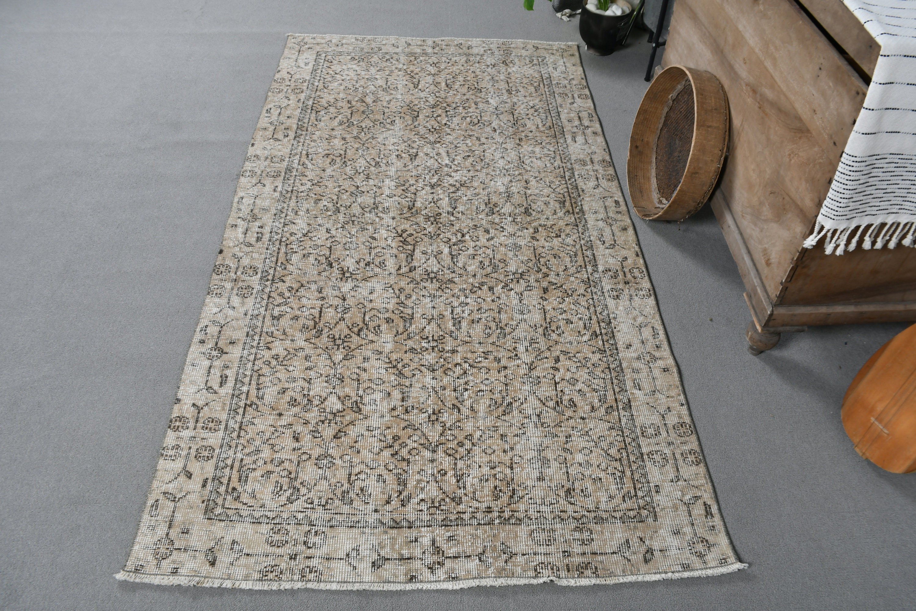 Yatak Odası Halıları, Eskitilmiş Halı, 3.5x6.5 ft Vurgulu Halı, Bej Ev Dekorasyonu Halıları, Mutfak Halısı, Ev Dekor Halısı, Yün Halısı, Türk Halısı, Vintage Halı