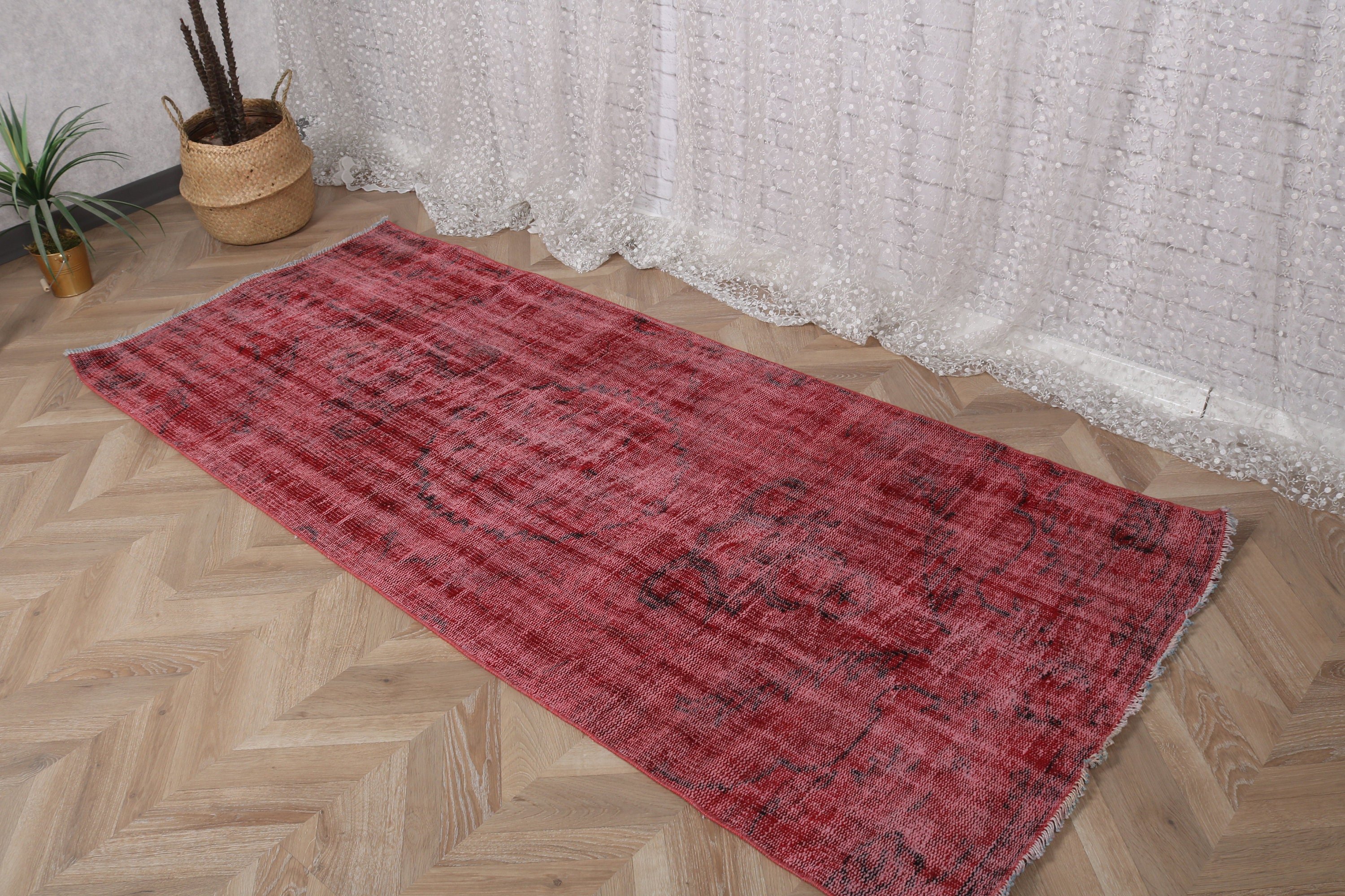 Luxury Rug, Moroccan Rugs, Vintage Rugs, Red Home Decor Rug, Antique Rug, Nursery Rugs, Turkish Rug, 3x7.3 ft Accent Rugs, Rugs for Kitchen