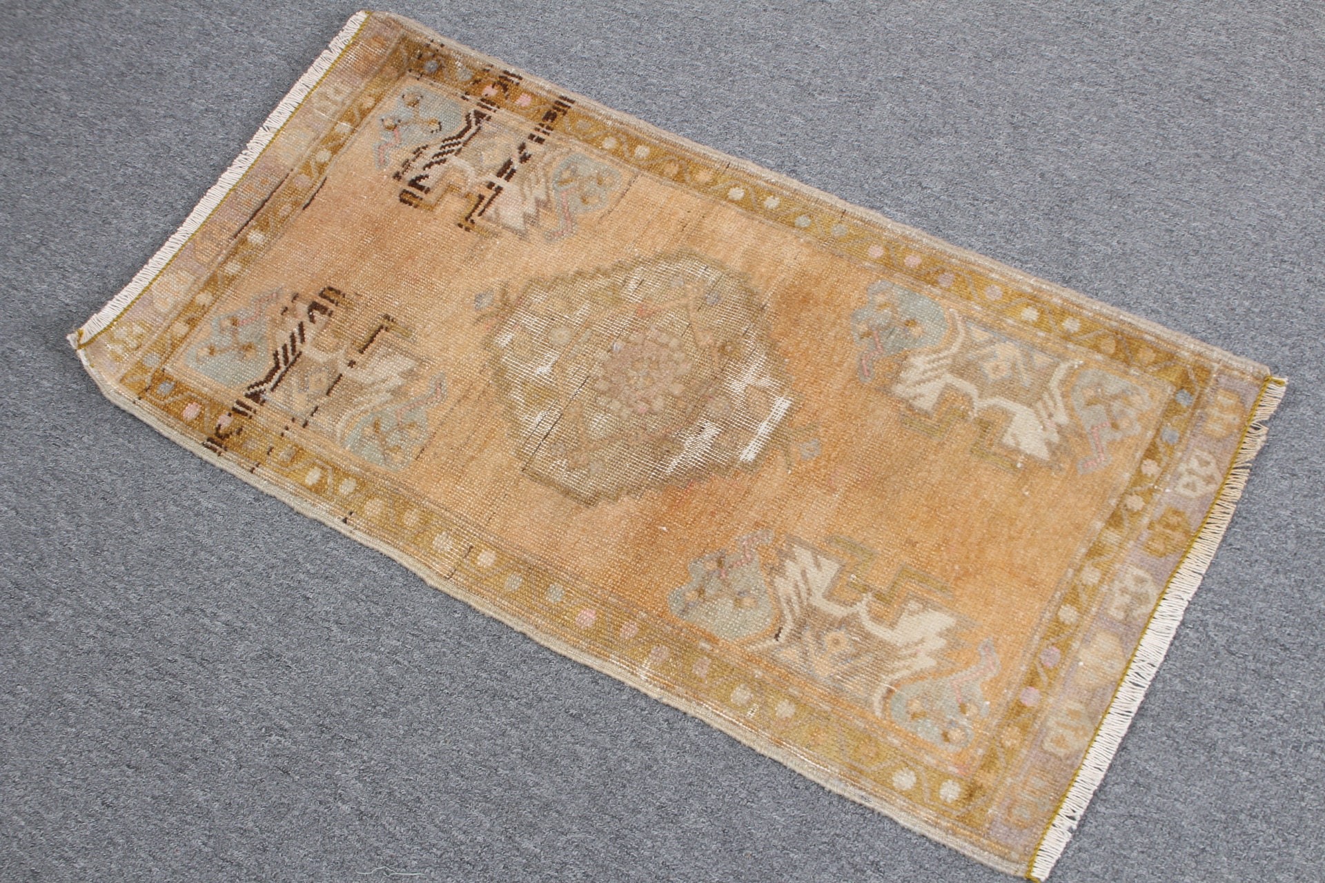 Kapı Paspas Halıları, Vintage Halı, Türk Halısı, 1.4x2.7 ft Küçük Halı, Mutfak Halısı, Duvara Asma Halıları, Turuncu Yatak Odası Halısı, Ev Dekor Halısı