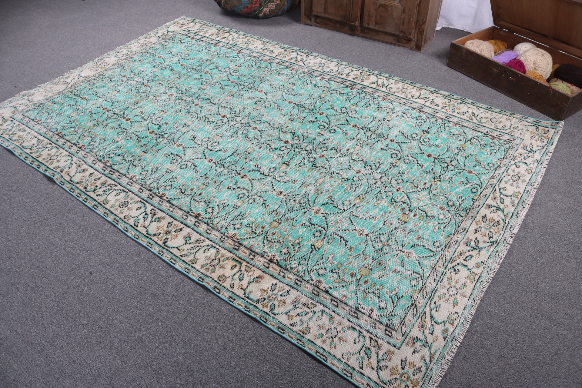 Green Kitchen Rugs, Turkish Rug, Artistic Rug, Dining Room Rug, 5.3x8.4 ft Large Rugs, Vintage Rugs, Large Boho Rug, Wool Rug