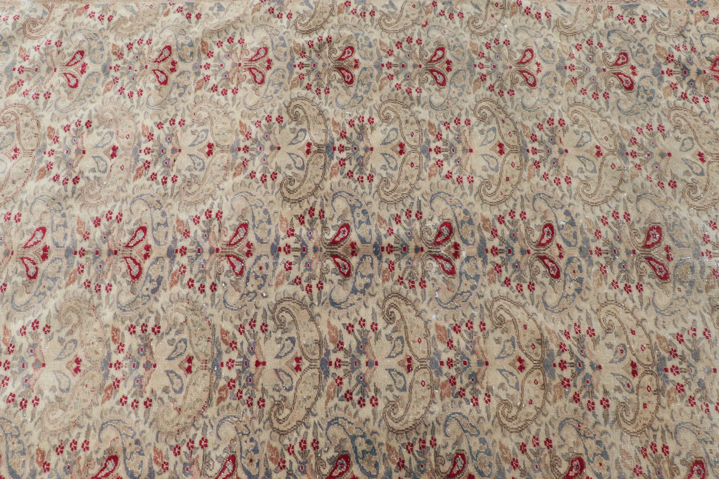 Vintage Halı, Bej Antika Halı, Anadolu Halısı, Oturma Odası Halıları, Retro Halı, Türk Halıları, 5.7x8.5 ft Büyük Halı, Salon Halıları, Oryantal Halı