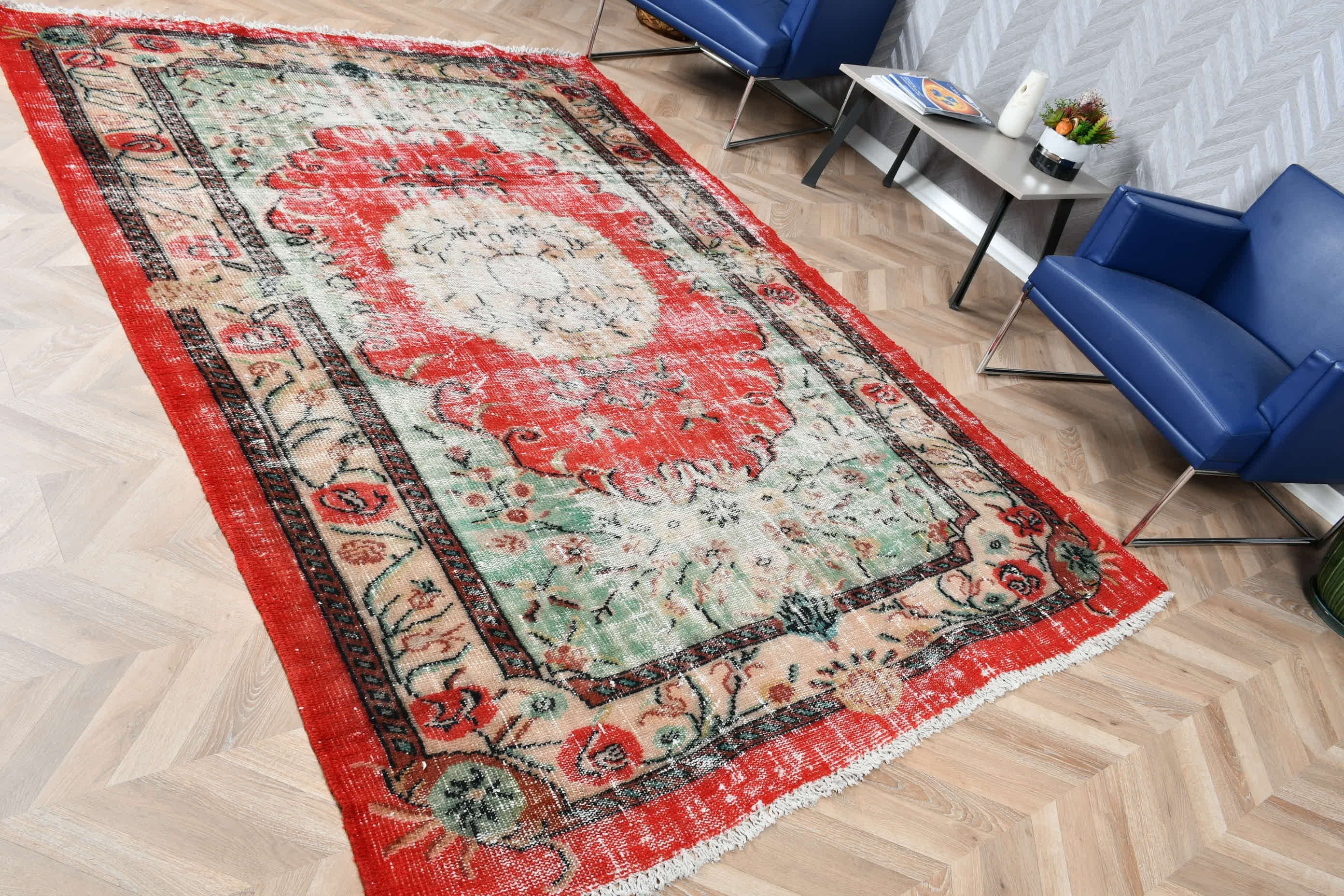 Salon Halıları, Yatak Odası Halısı, 6.1x8.8 ft Büyük Halı, Salon Halısı, Yer Halıları, Türk Halısı, Soluk Halı, Kırmızı Anadolu Halısı, Yün Halılar, Vintage Halılar