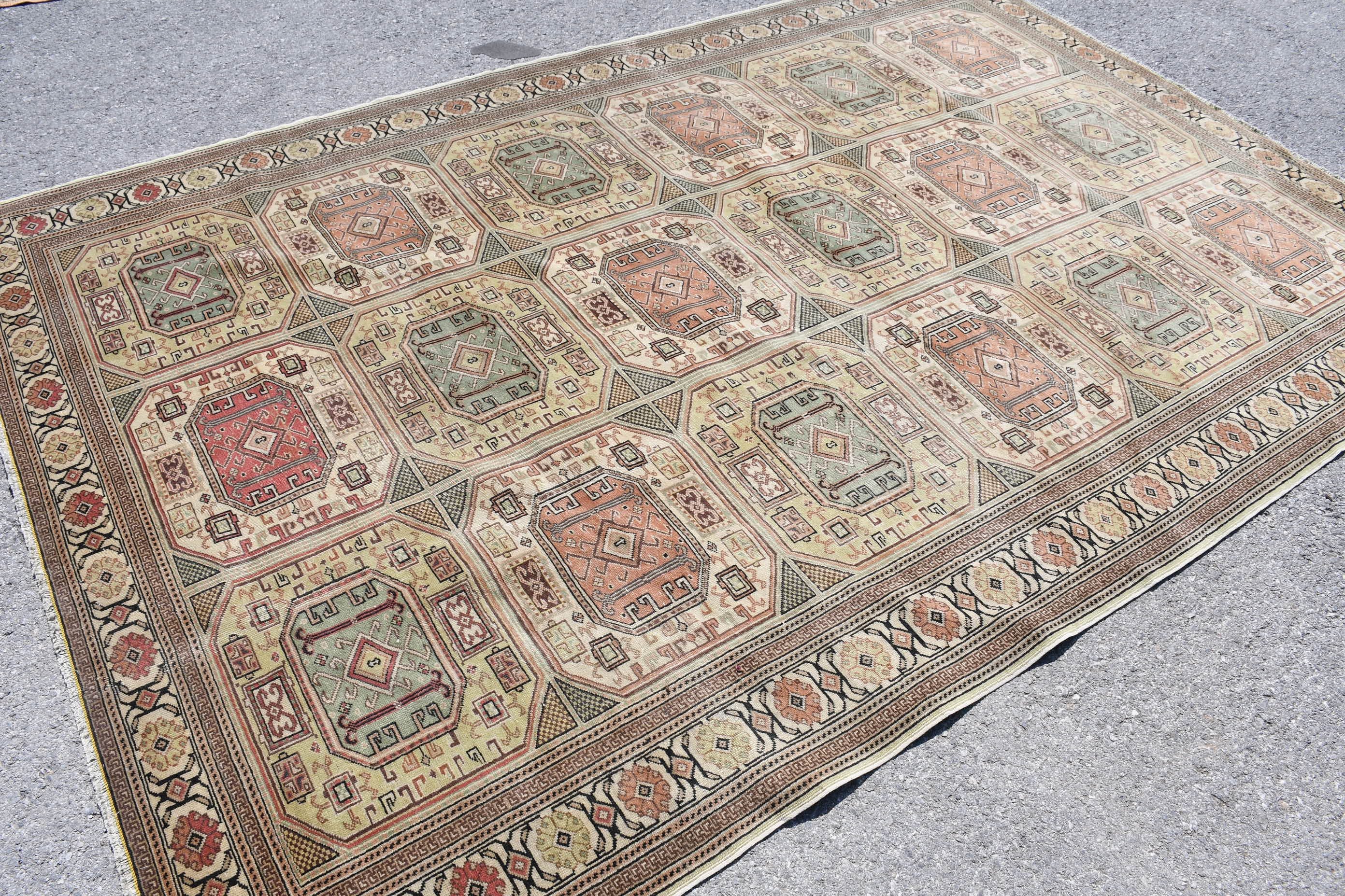 Living Room Rug, Turkish Rugs, Green Oriental Rug, Bedroom Rugs, Wool Rugs, Rugs for Dining Room, Vintage Rug, 6.5x9.6 ft Large Rug