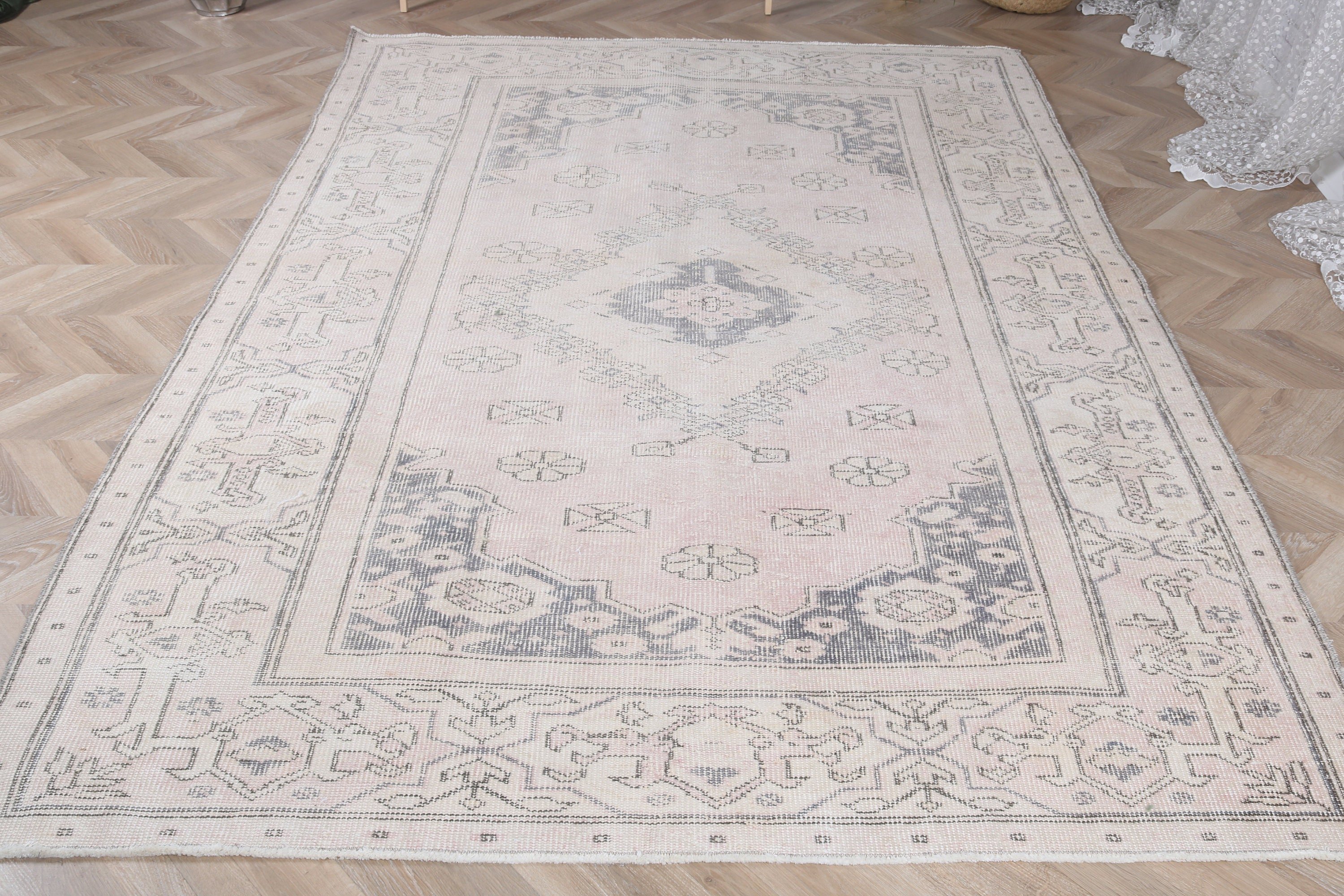 Büyük Boho Halı, 5,9x8,3 ft Büyük Halı, Aztek Halısı, Türk Halısı, Yün Halıları, Vintage Halı, Bej Lüks Halılar, Büyük Oushak Halısı, Lüks Halılar