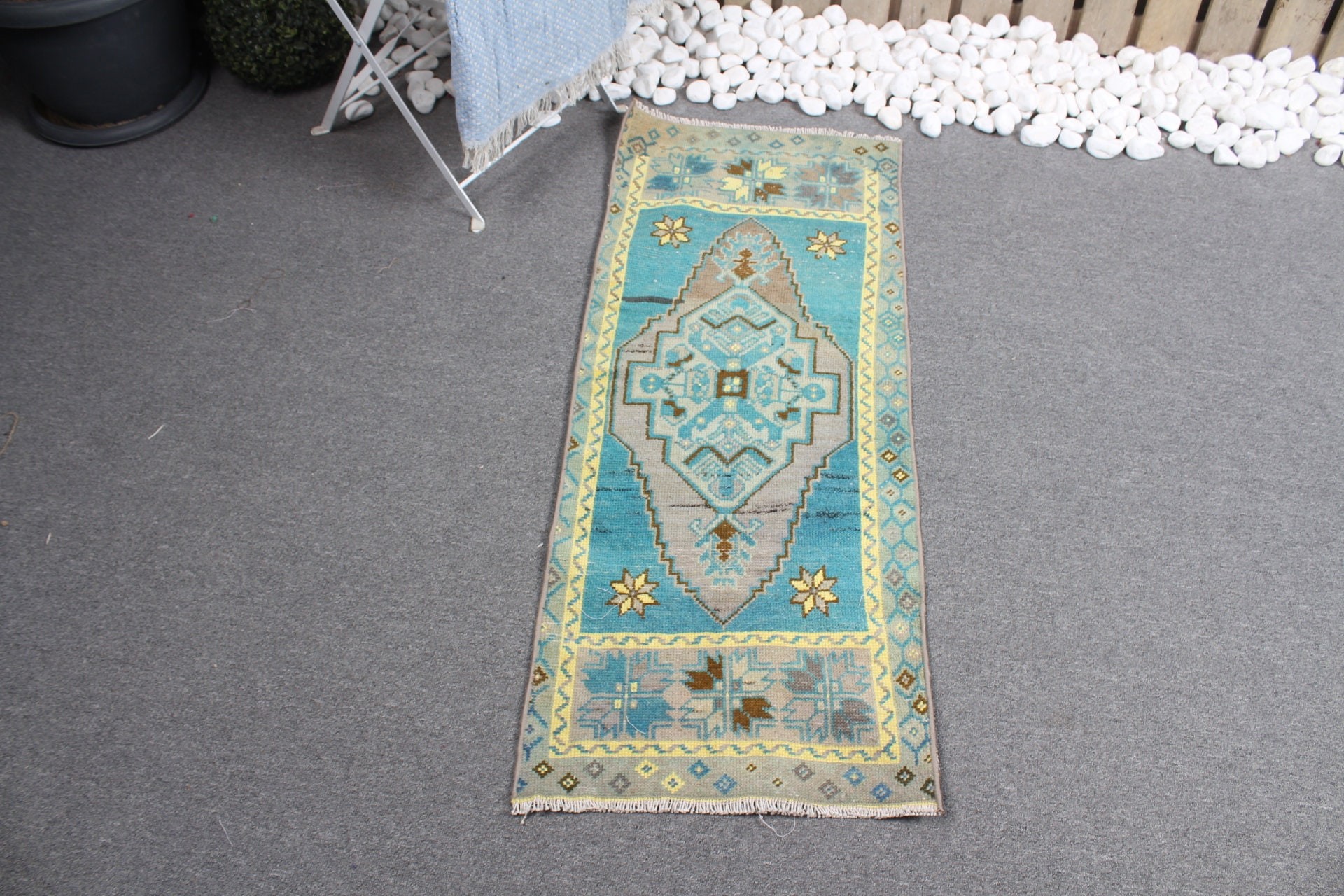 Vintage Rug, Home Decor Rug, Dorm Rugs, Rugs for Car Mat, Bath Rug, Kitchen Rug, Blue Oushak Rugs, Turkish Rug, 1.6x3.9 ft Small Rugs