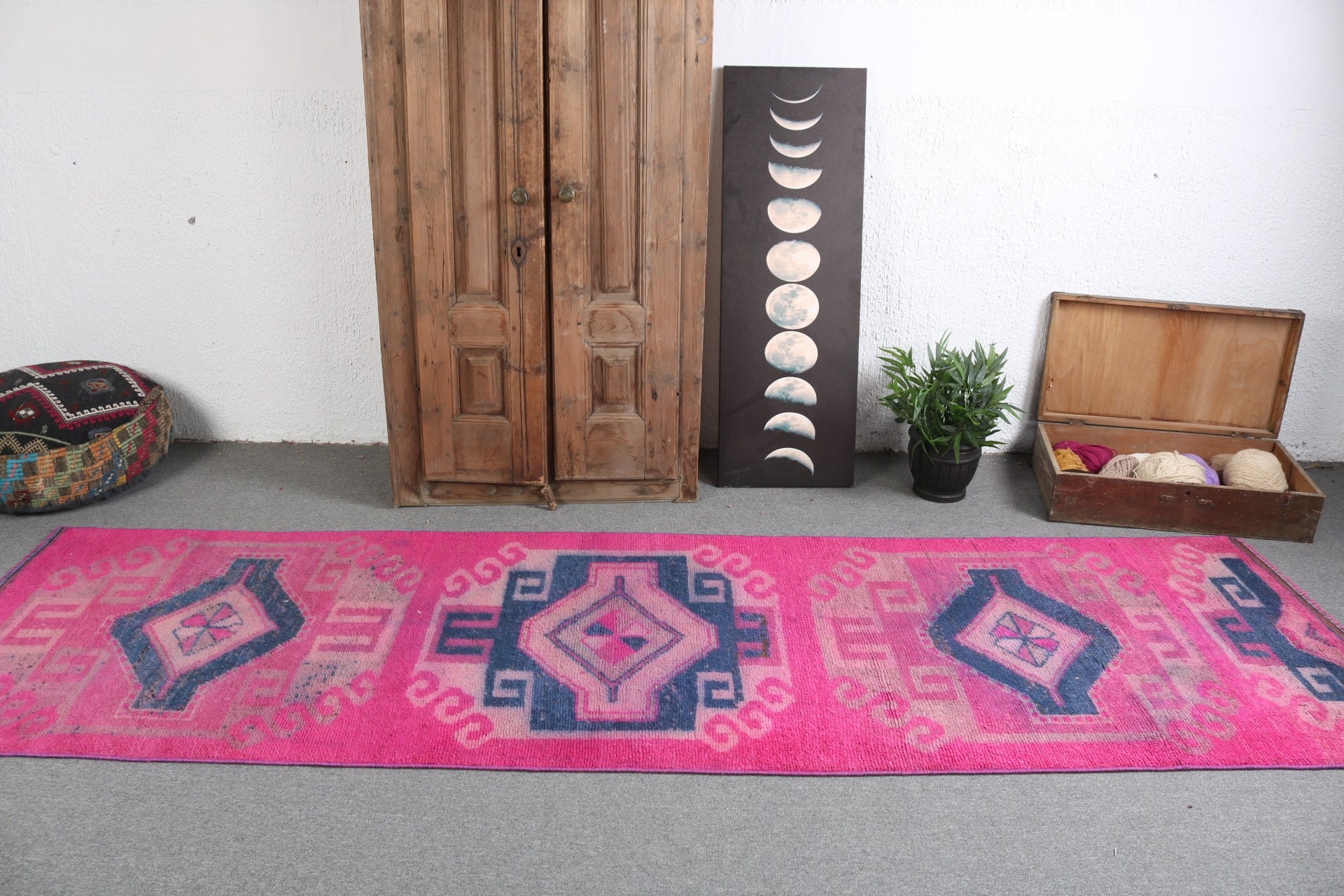 Beni Ourain Runner Rug, Pink Neutral Rugs, Turkish Rug, Kitchen Rugs, Boho Rugs, 3.1x10.7 ft Runner Rugs, Corridor Rugs, Vintage Rug