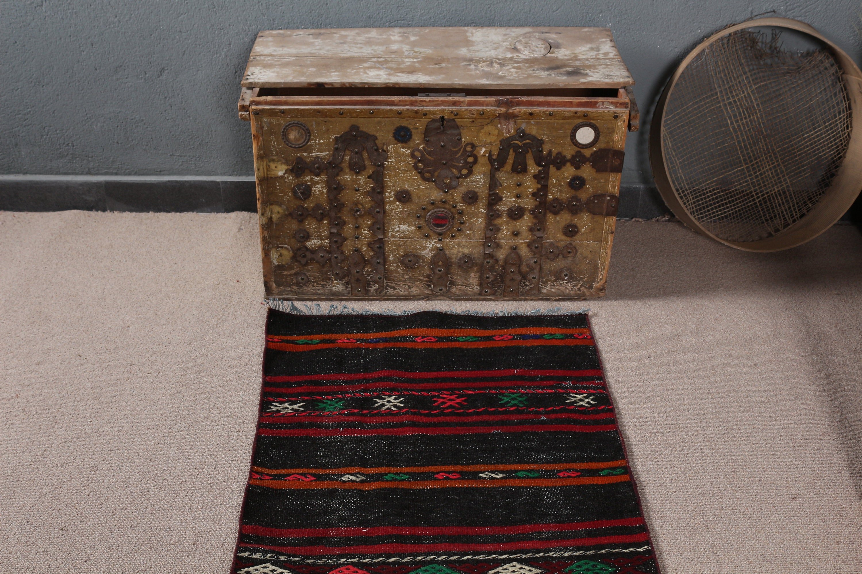 Nursery Rug, Kilim, 2.4x4.5 ft Small Rug, Turkish Rugs, Antique Rug, Car Mat Rugs, Black Floor Rug, Vintage Rugs, Muted Rug