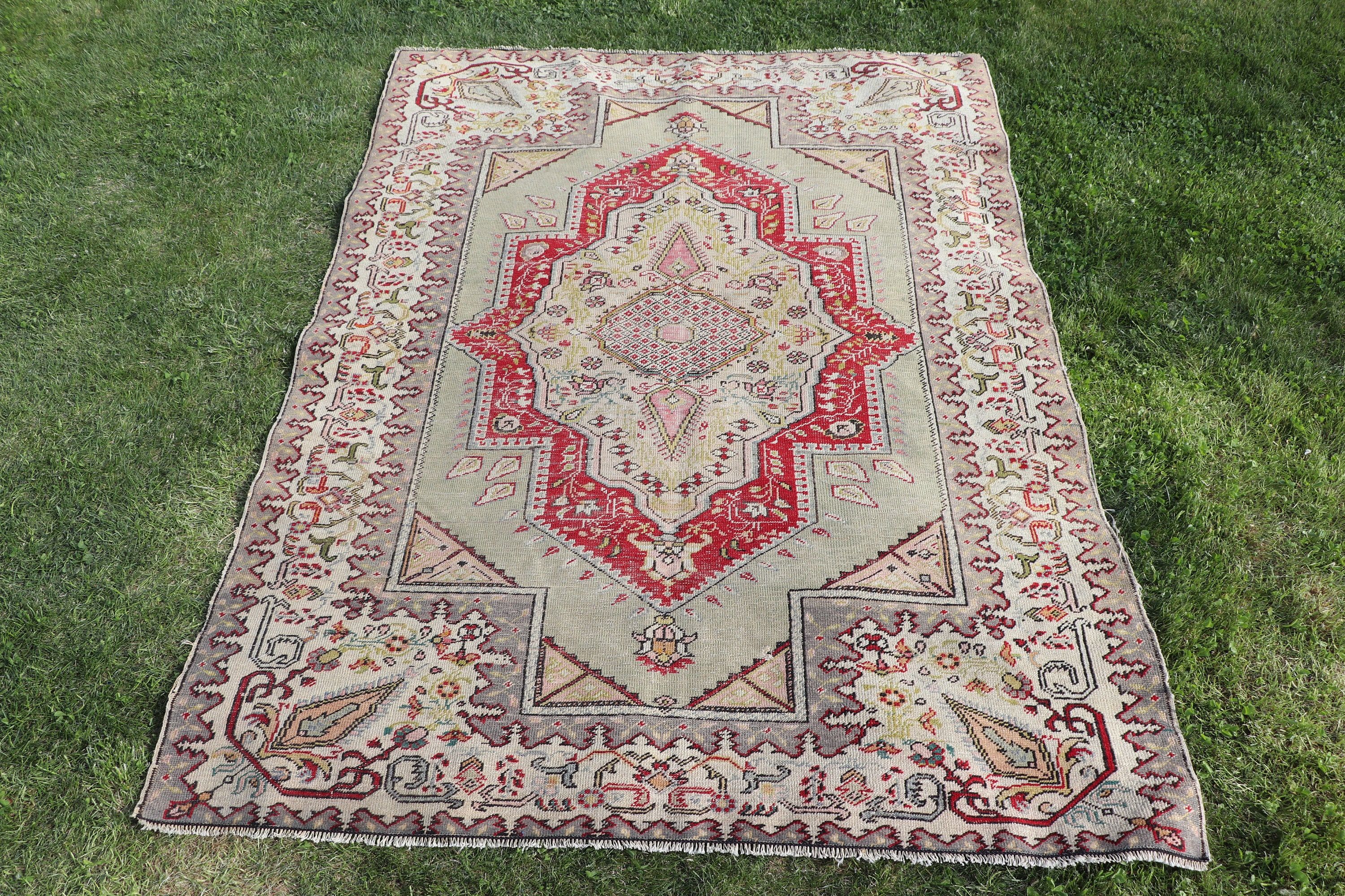 Çocuk Odası Halıları, Lüks Halı, Çocuk Halısı, Türk Halıları, Boho Halısı, Vintage Halılar, Mutfak Halısı, 4.1x5.7 ft Vurgulu Halılar, Yeşil Geometrik Halılar