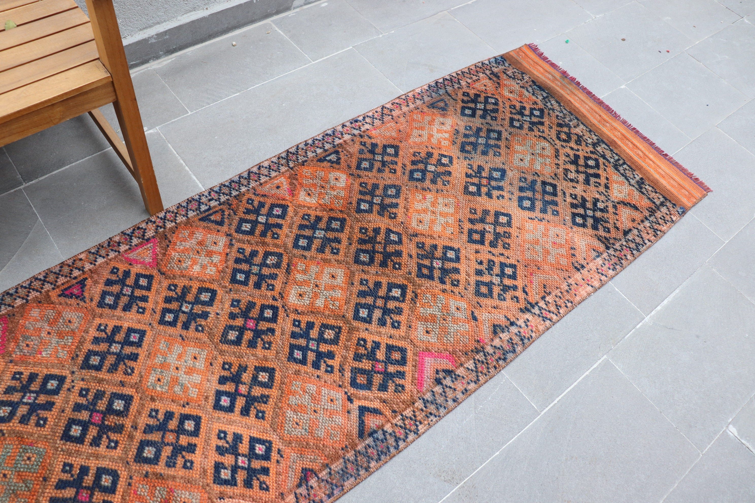 Orange Anatolian Rug, Anatolian Rug, Corridor Rugs, Vintage Rugs, Stair Rugs, Bedroom Rugs, 2.6x13.5 ft Runner Rugs, Old Rug, Turkish Rugs