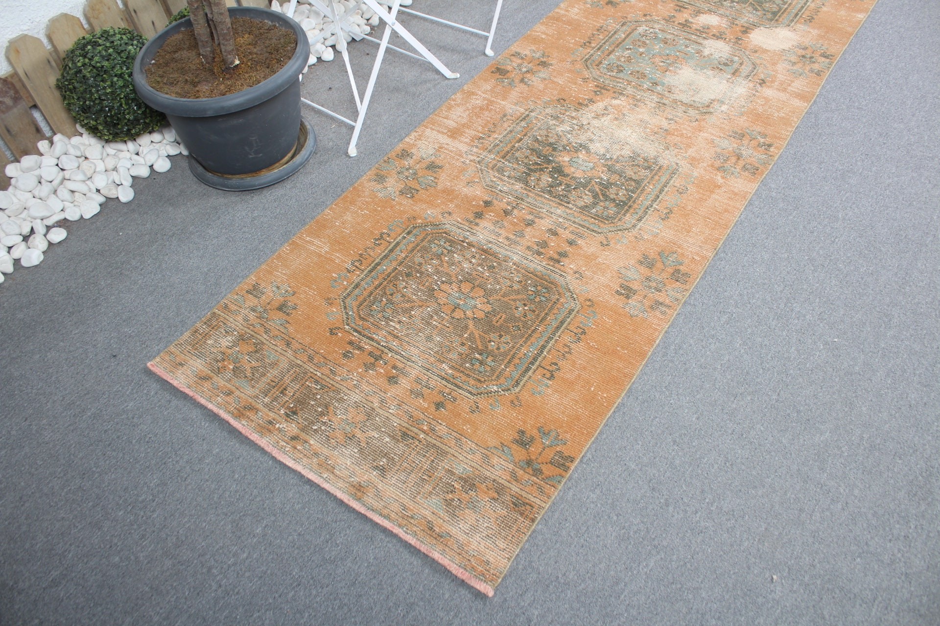 Turkish Rugs, Corridor Rug, Vintage Rug, Orange Kitchen Rug, 2.7x10.3 ft Runner Rug, Rugs for Stair, Oriental Rug, Home Decor Rugs