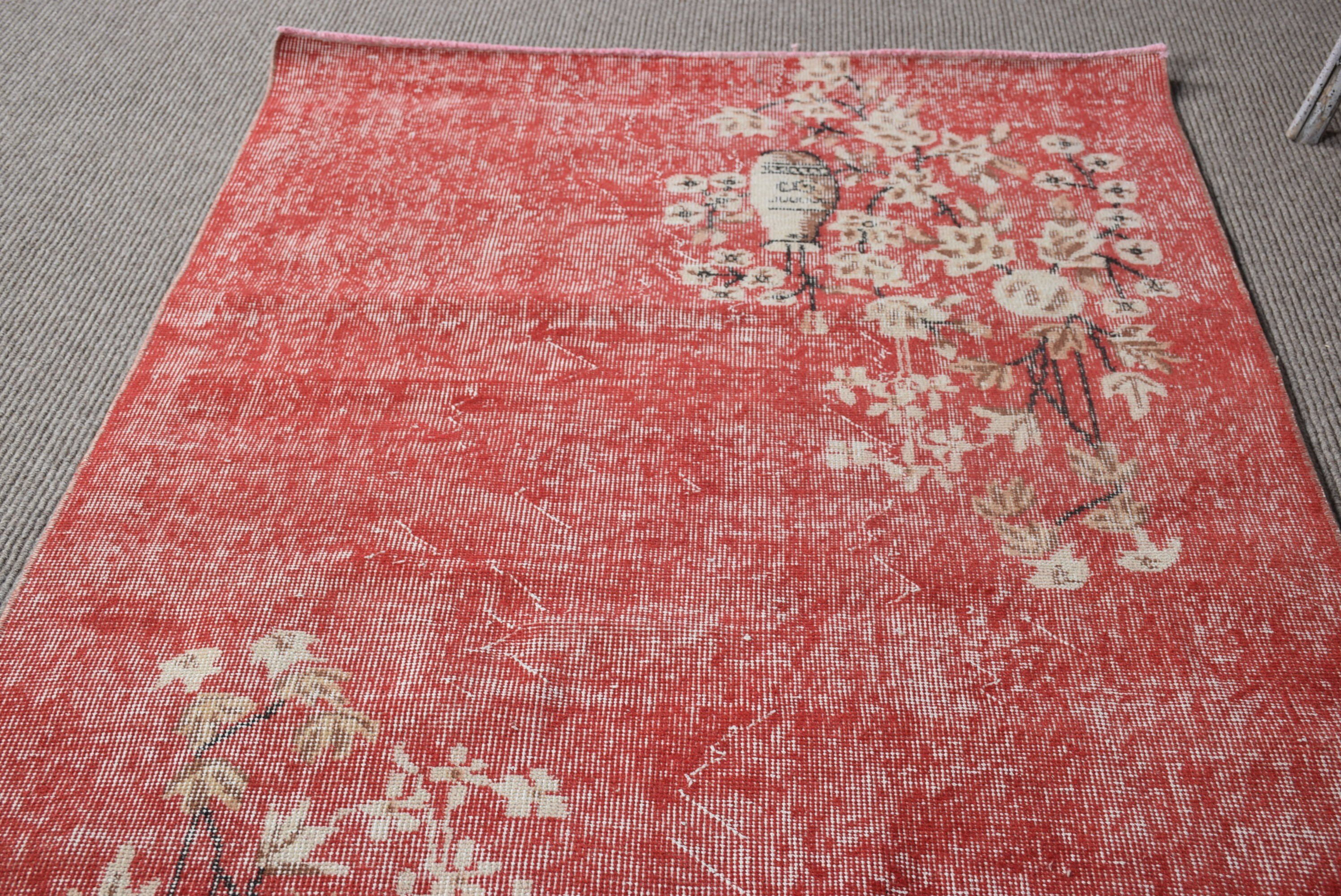 Red Home Decor Rug, Dining Room Rugs, 3.7x6.6 ft Area Rugs, Nursery Rugs, Kitchen Rugs, Art Rug, Anatolian Rug, Turkish Rugs, Vintage Rugs