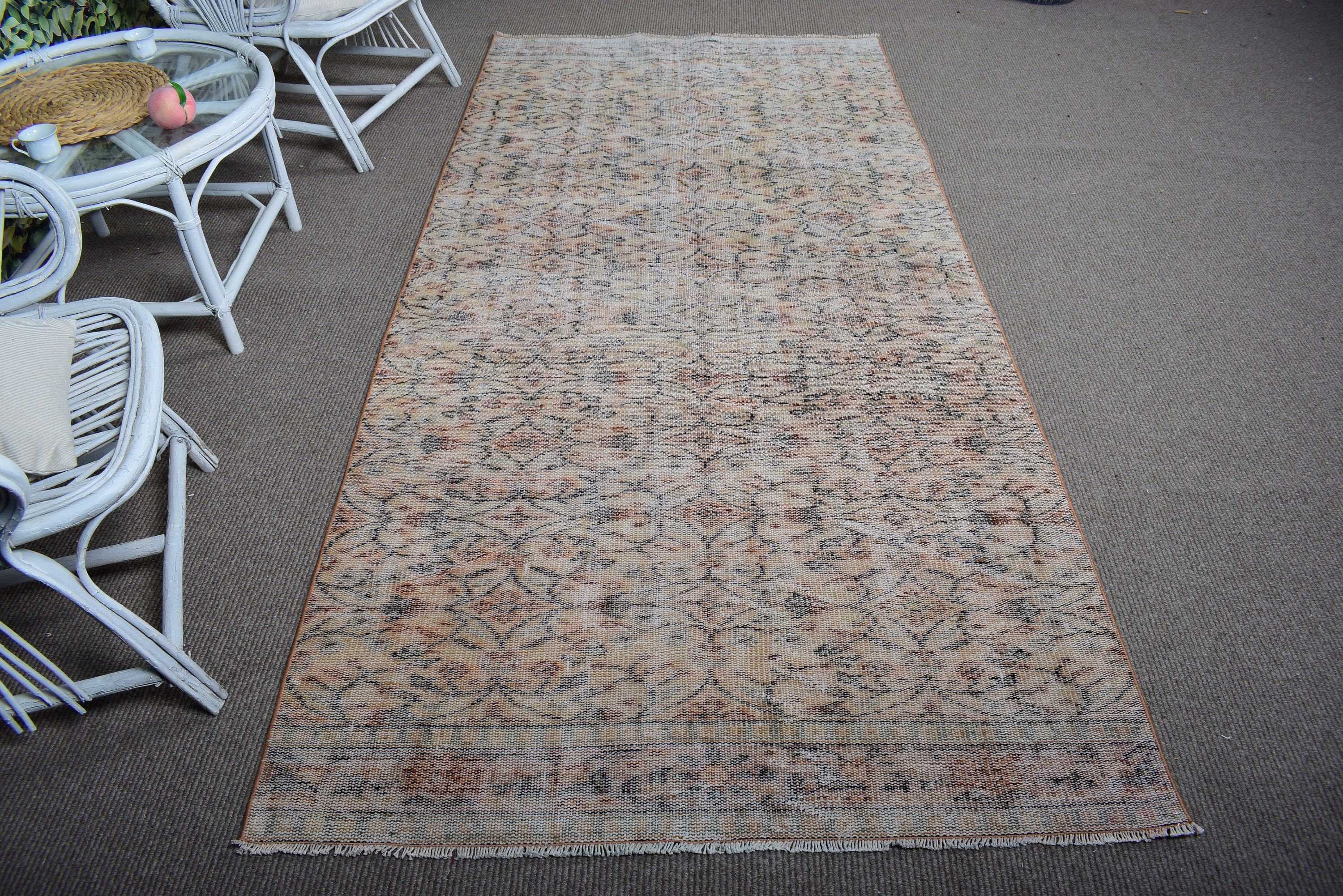 Nötr Halı, 4,1x8,7 ft Alan Halısı, Mutfak Halıları, Etnik Halılar, Türk Halıları, Oushak Bölge Halıları, Yün Halı, Vintage Halılar, Turuncu Yün Halı