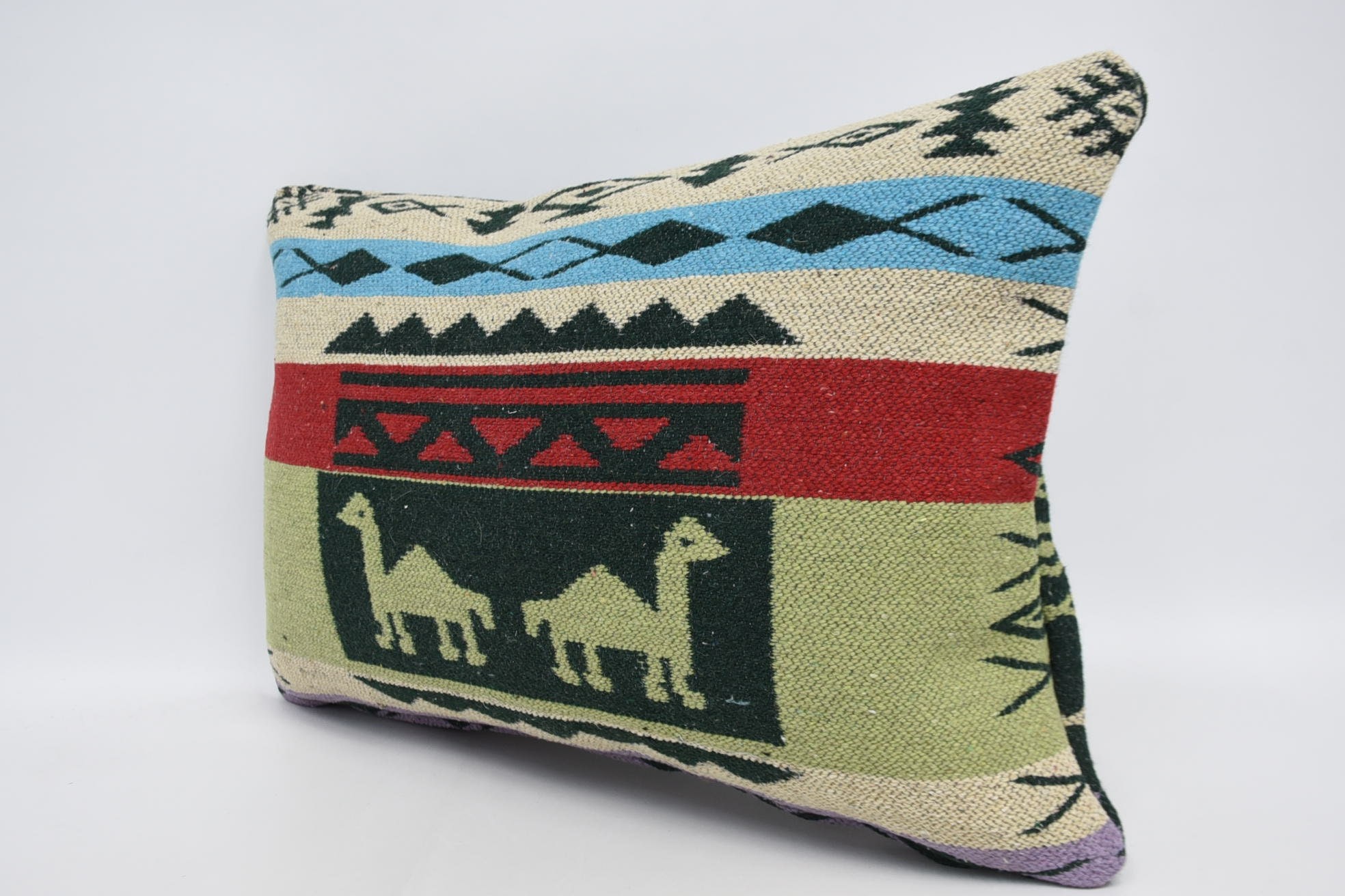 16"x24" Green Cushion Cover, Boho Pillow, Ethnical Kilim Rug Pillow, Kilim Pillow, Farmhouse Pillow, Customized Cushion Case
