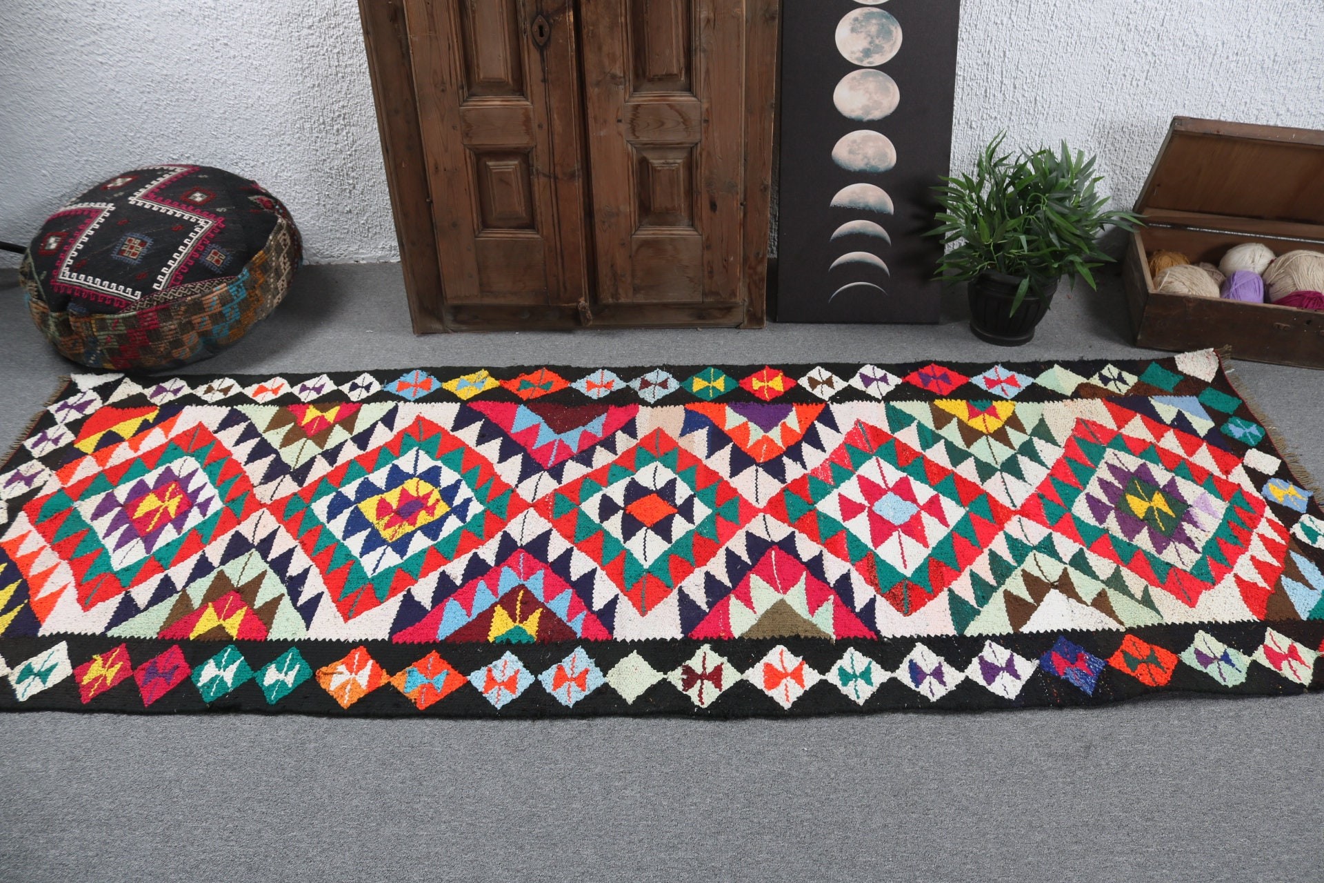 Bohem Halı, Gökkuşağı Bildirimi Halı, Antika Halı, Koridor Halıları, Merdiven Halısı, Vintage Halı, Yer Halıları, Türk Halıları, 3.3x8.9 ft Runner Halıları