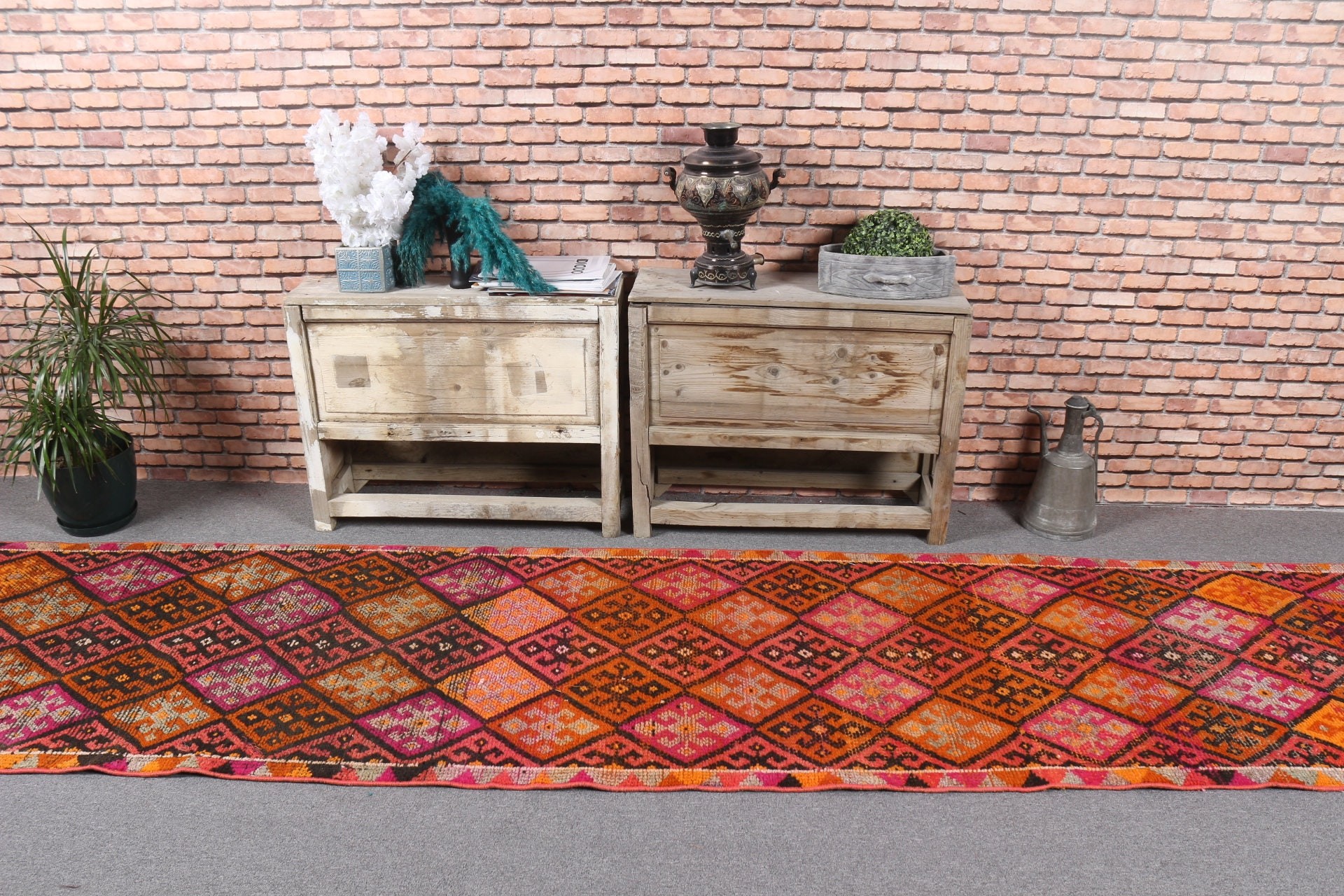 Turkish Rug, Nomadic Rug, Kitchen Rug, Moroccan Rug, Rugs for Corridor, Vintage Rug, Orange Cool Rug, 2.7x12.7 ft Runner Rugs