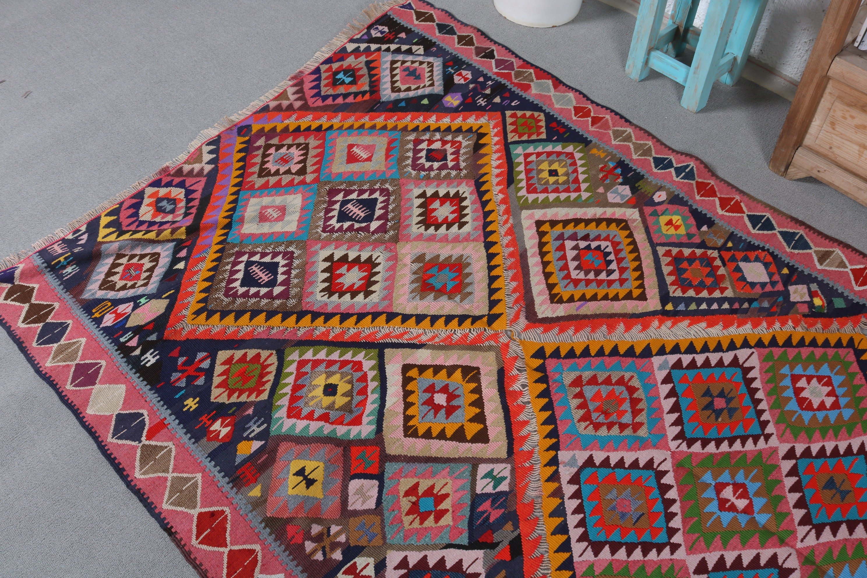 Yemek Odası Halısı, Mutfak Halısı, Kilim, 4.1x8.1 ft Alan Halıları, Türk Halıları, Vintage Halı, Pembe Antika Halı, Ev Dekor Halısı, Yatak Odası Halıları