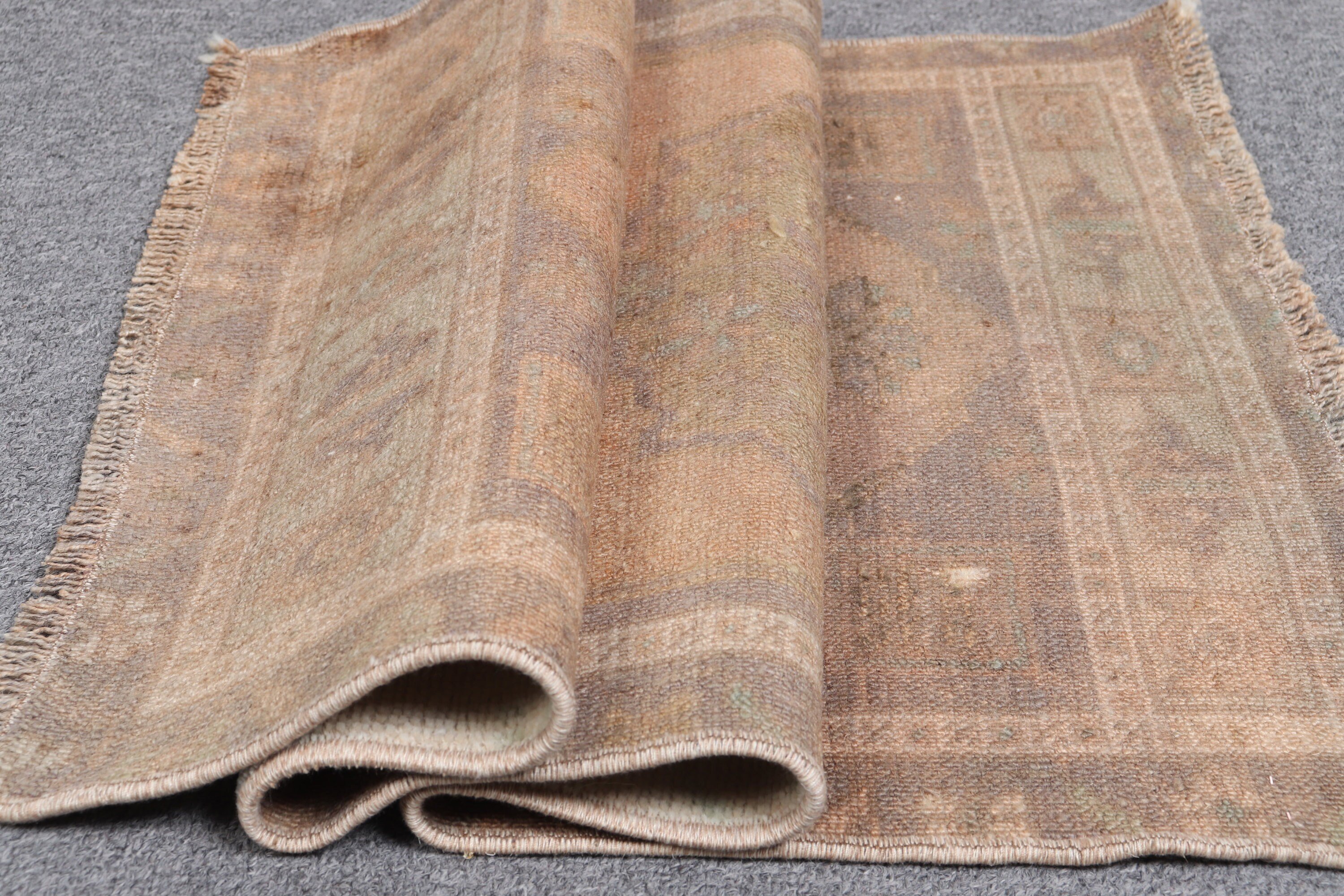 Araba Paspas Halısı, Banyo Halıları, Fas Halıları, 1.5x2.8 ft Küçük Halı, Vintage Halı, Yeşil Oushak Halı, Kapı Paspası Halıları, Yer Halıları, Türk Halısı