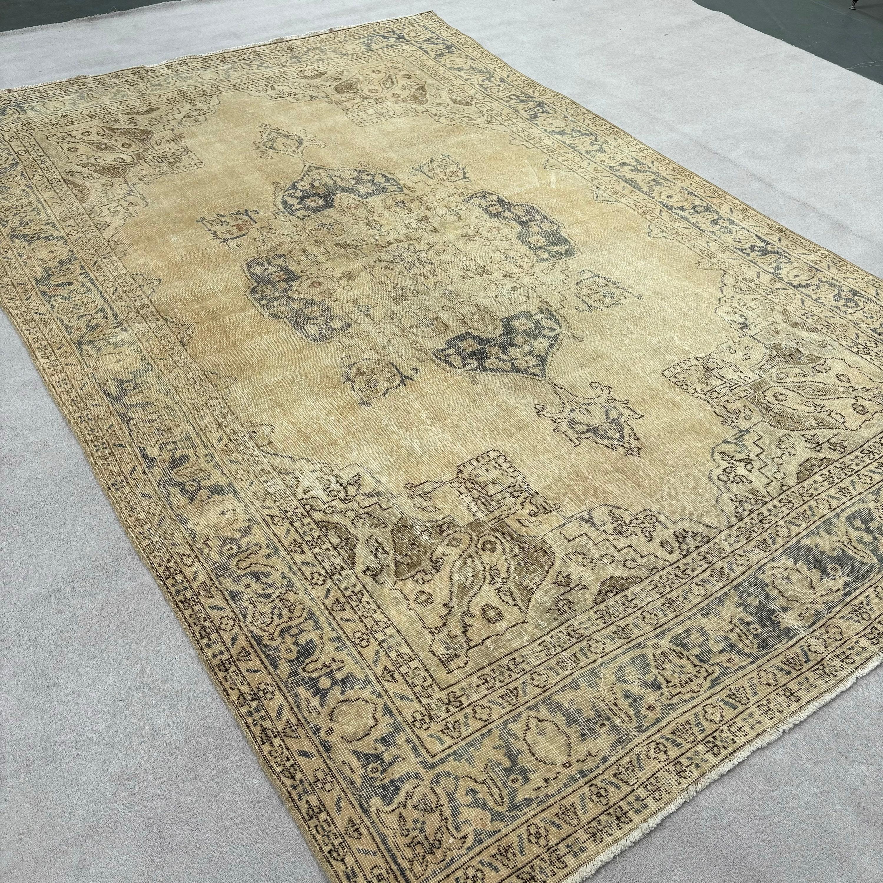 Brown Oriental Rugs, Turkish Rug, Geometric Rug, 6.8x10.1 ft Large Rugs, Salon Rugs, Oushak Rug, Dining Room Rug, Turkey Rugs, Vintage Rug