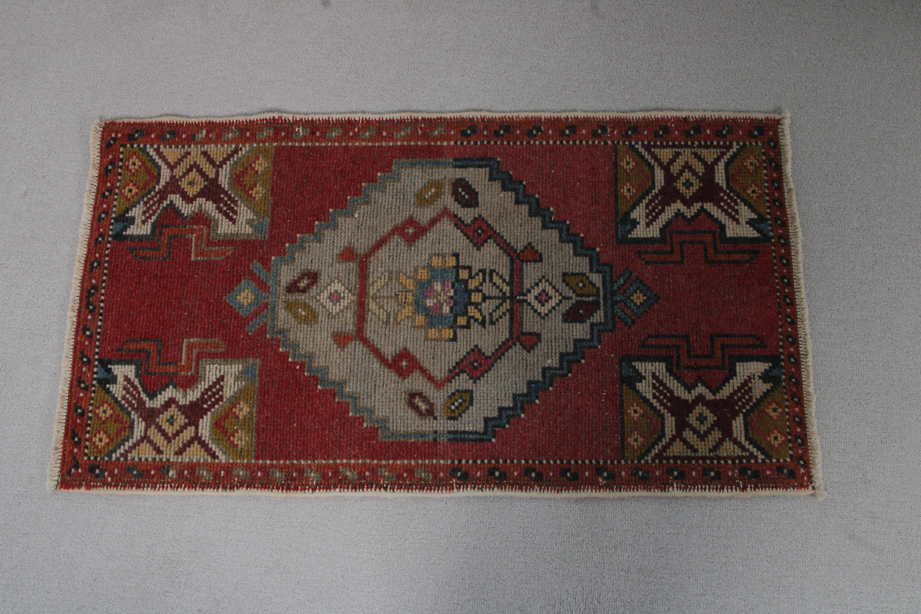 Türk Halıları, Fas Halıları, Vintage Halılar, Düz Dokuma Halı, 1.7x3.1 ft Küçük Halı, Kırmızı Yatak Odası Halısı, Küçük Vintage Halılar, Küçük Alan Halısı