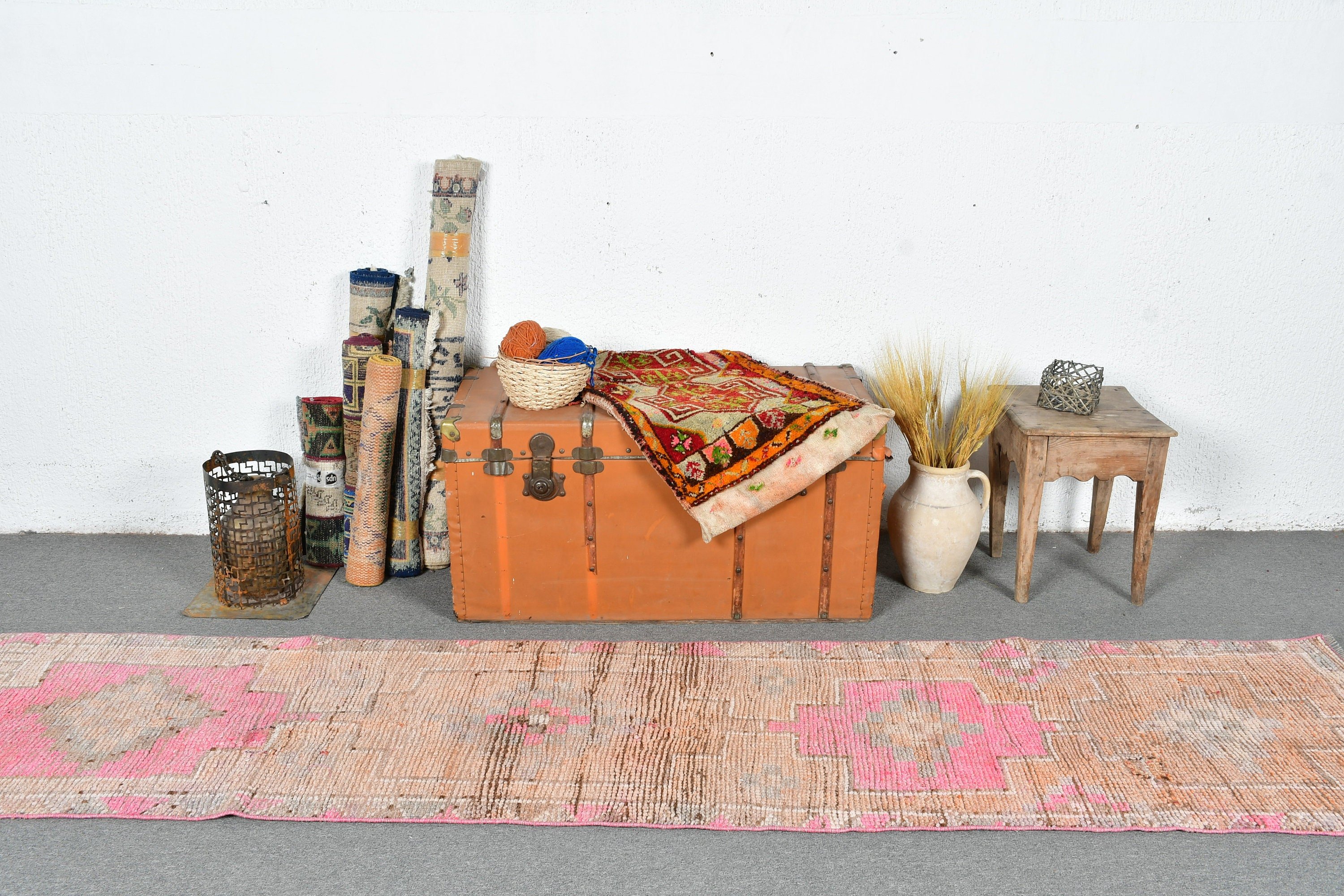 Vintage Rug, Stair Rug, Pink Oriental Rug, 2.2x10.1 ft Runner Rugs, Home Decor Rug, Rugs for Runner, Wool Rugs, Kitchen Rug, Turkish Rugs