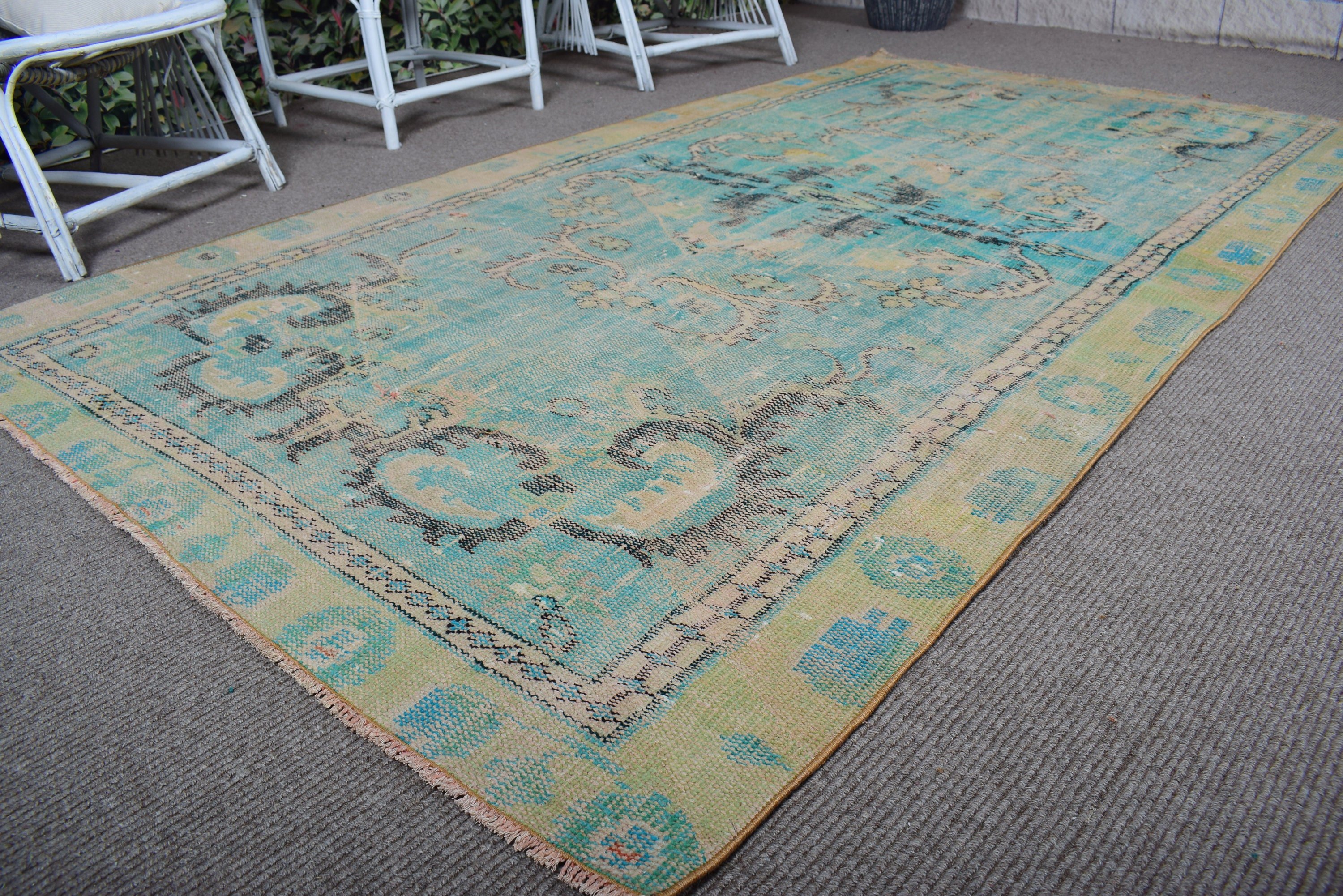 Turkish Rugs, Oushak Rug, Green Wool Rugs, Vintage Rug, 5x8.8 ft Large Rugs, Large Boho Rugs, Large Oushak Rugs, Organic Rug