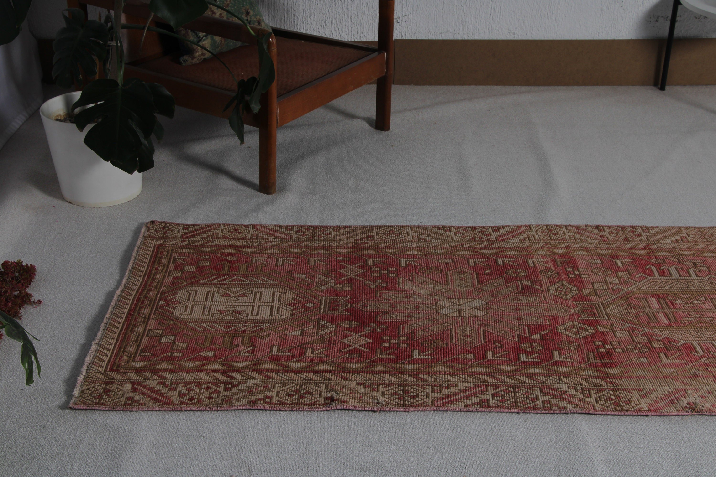 Yer Halısı, Vintage Halılar, Vintage Runner Halıları, 3.1x12.7 ft Runner Halısı, Kırmızı Ev Dekor Halıları, Boho Halıları, Mutfak Halıları, Türk Halısı