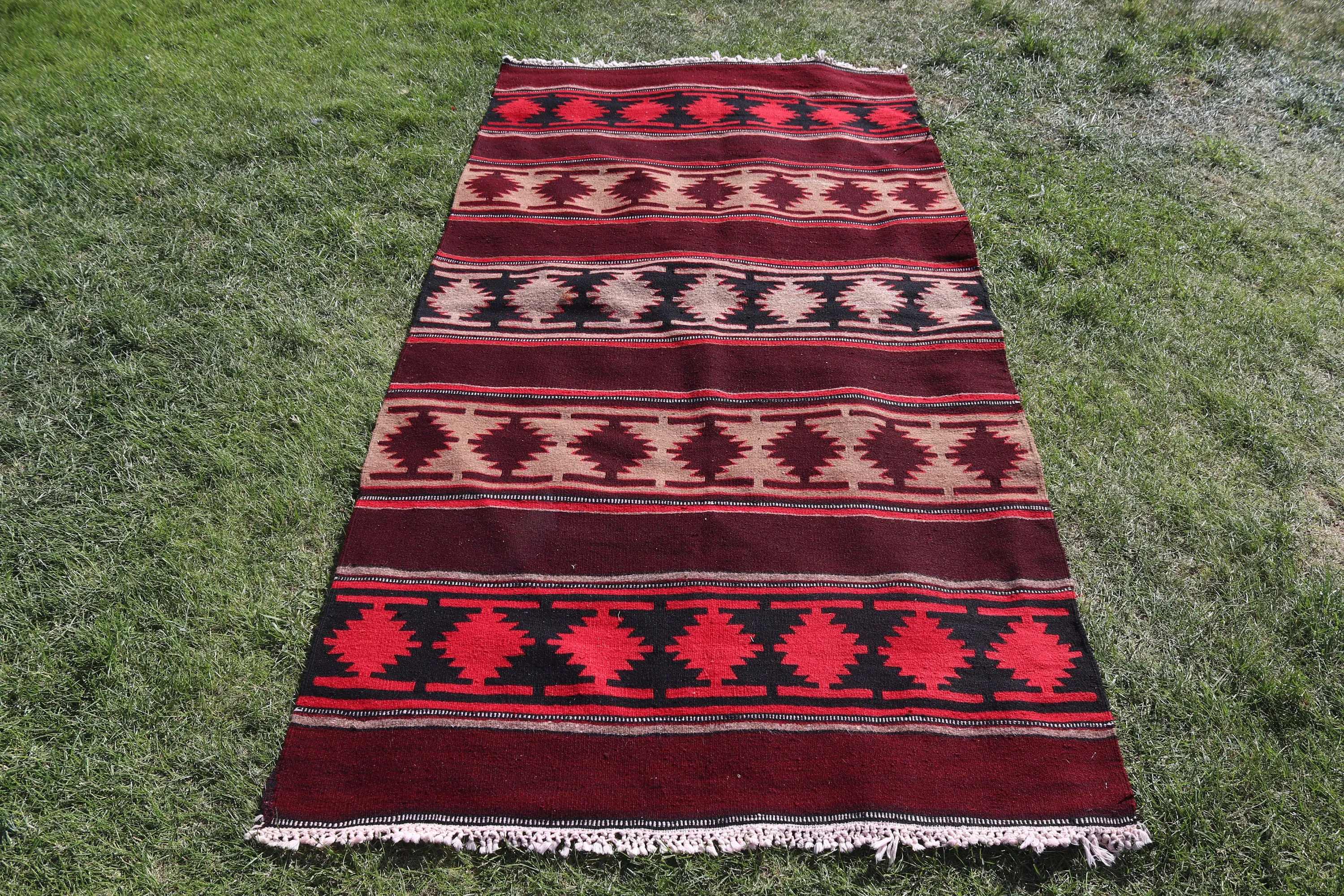 Nursery Rugs, Vintage Rug, Modern Rugs, Kilim, Turkish Rugs, Red Wool Rugs, Kitchen Rugs, Oriental Rug, 3.5x7 ft Area Rug