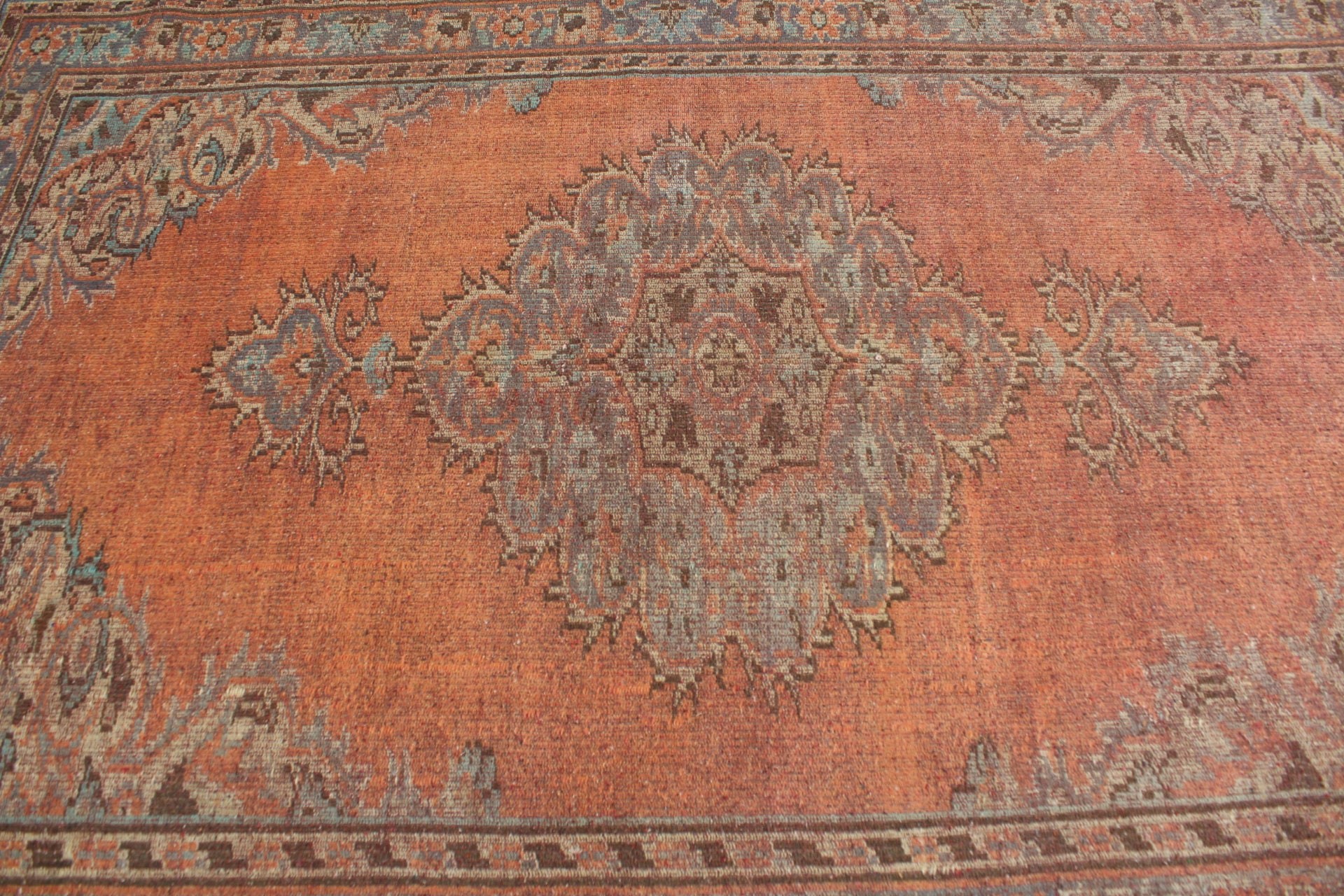 Turuncu Fas Halısı, Oturma Odası Halıları, Yemek Odası Halıları, Oryantal Halı, Türk Halısı, 5,5x8,2 ft Büyük Halı, Vintage Halı, Yatak Odası Halısı