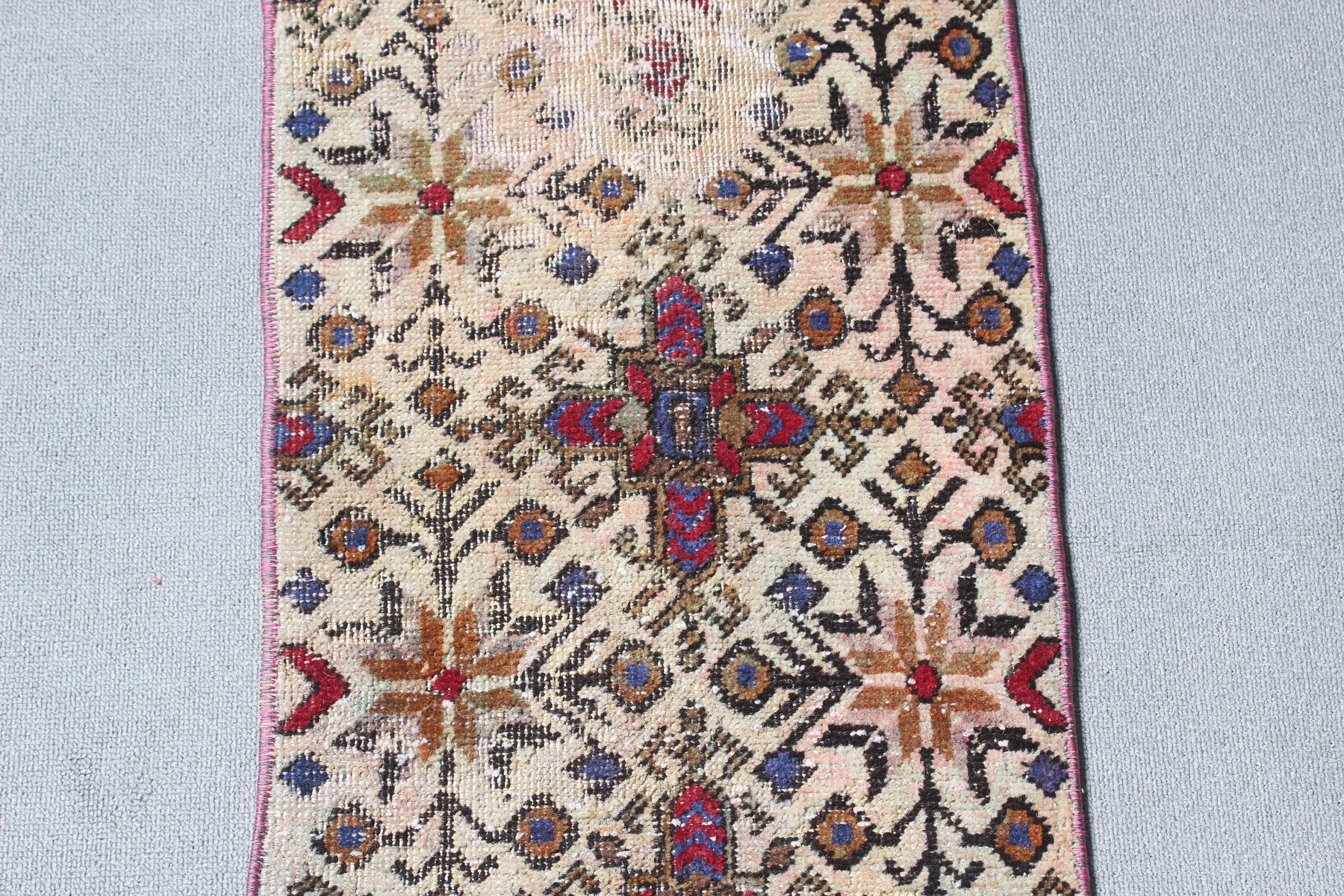 Bath Rugs, Turkish Rugs, Geometric Rug, Beige Statement Rug, Decorative Rug, Kitchen Rugs, Vintage Rug, Cool Rugs, 1.3x3.1 ft Small Rugs