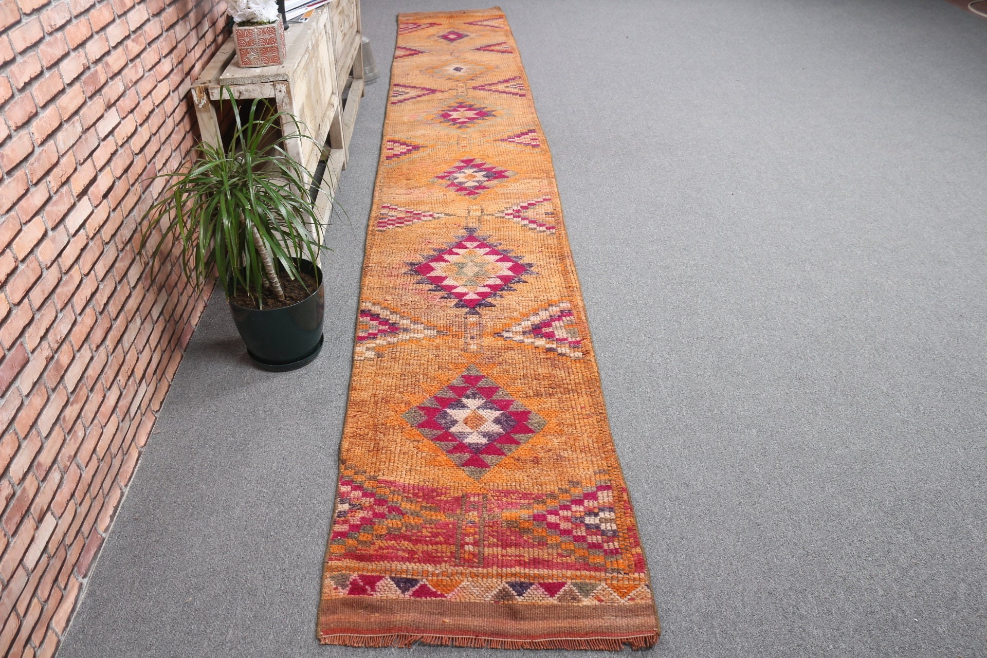 Retro Halılar, Türk Halısı, Merdiven Halısı, Oushak Halısı, Mutfak Halıları, 2,1x14,2 ft Runner Halısı, Vintage Halı, Mutfak Halısı, Turuncu Fas Halıları