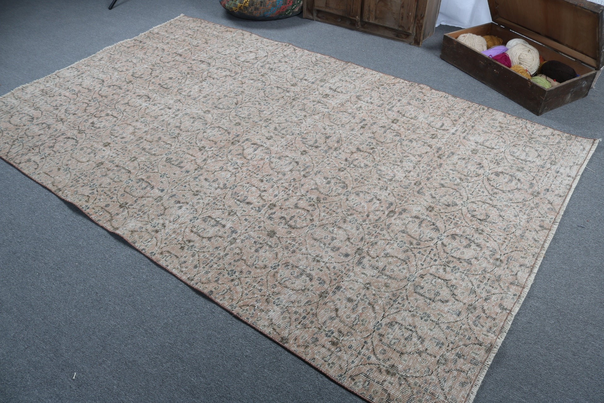 Anadolu Halıları, 5.5x9 ft Büyük Halılar, Büyük Oushak Halısı, Türk Halısı, Vintage Halı, Egzotik Halı, Salon Halısı, Geometrik Halılar, Turuncu Modern Halılar