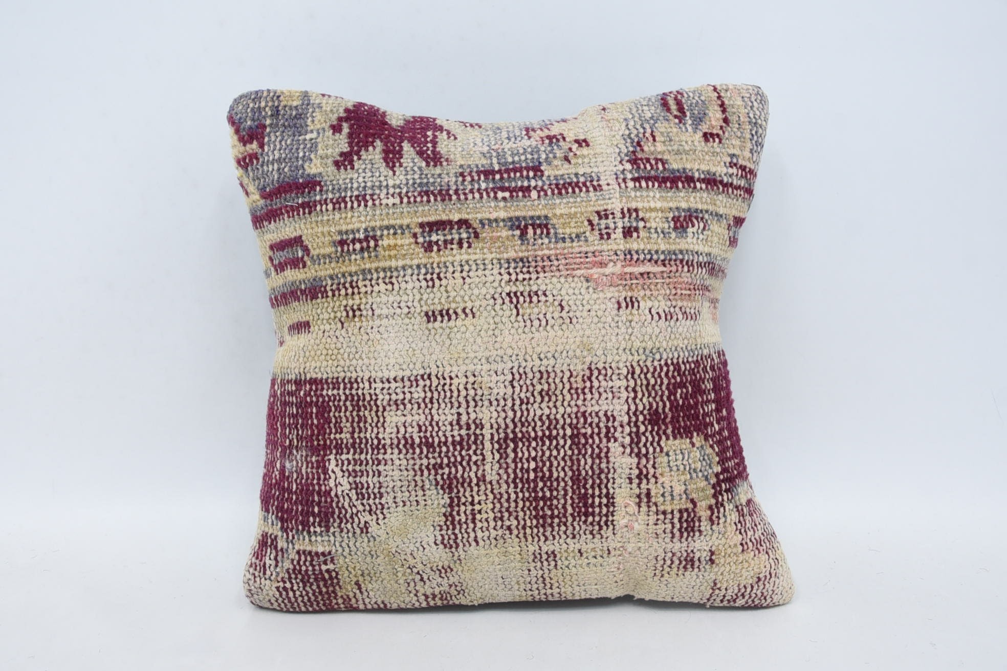 Vintage Kilim Pillow, Aesthetic Cushion Cover, Boho Pillow Sham Cover, 14"x14" Purple Pillow Sham, Home Decor Pillow