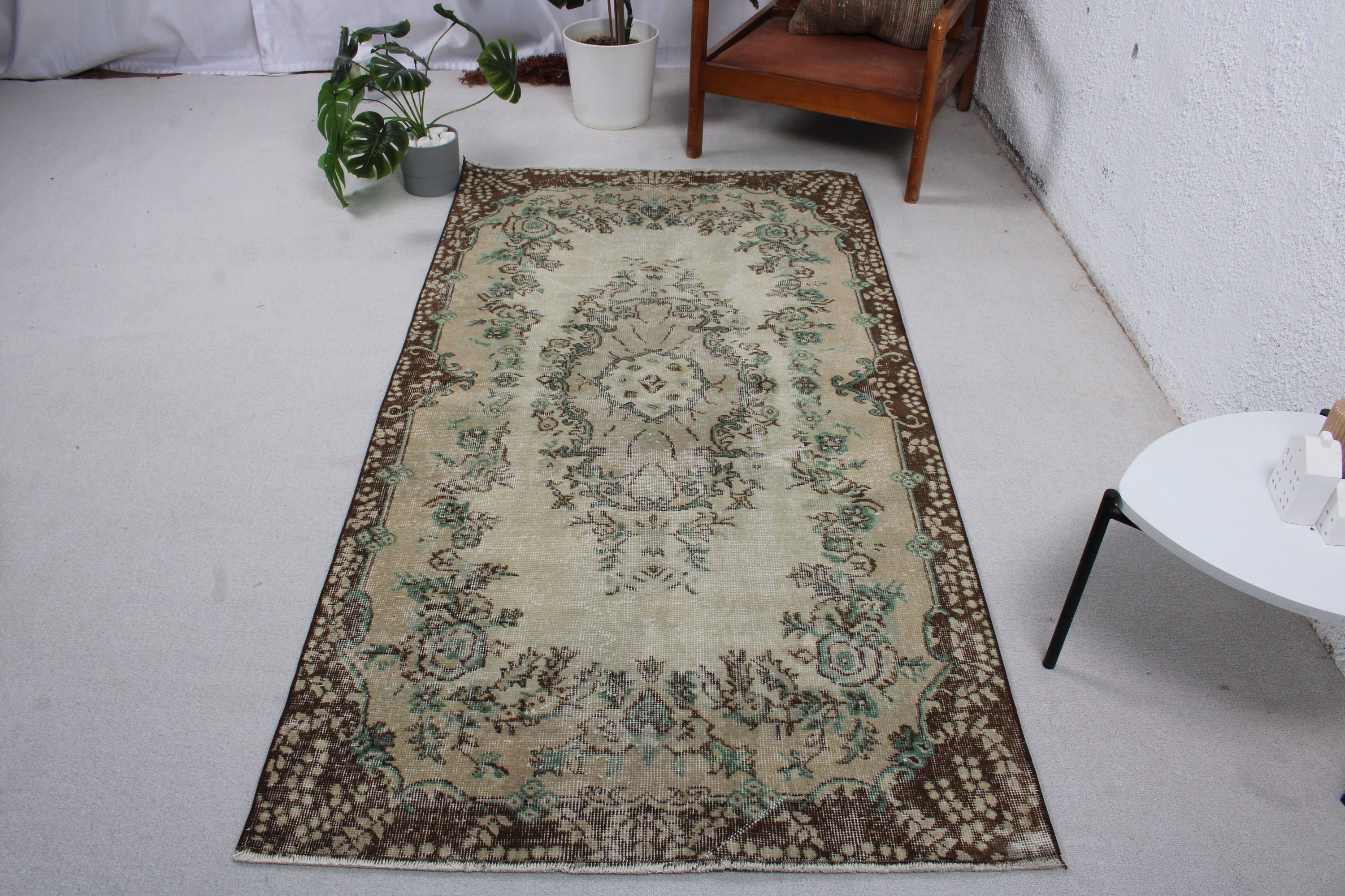 Oushak Bölge Halısı, Türk Halıları, Yatak Odası Halıları, Bej Anadolu Halıları, İç Mekan Halısı, 3,6x6,9 ft Alan Halısı, Vintage Halılar, Aztek Halıları