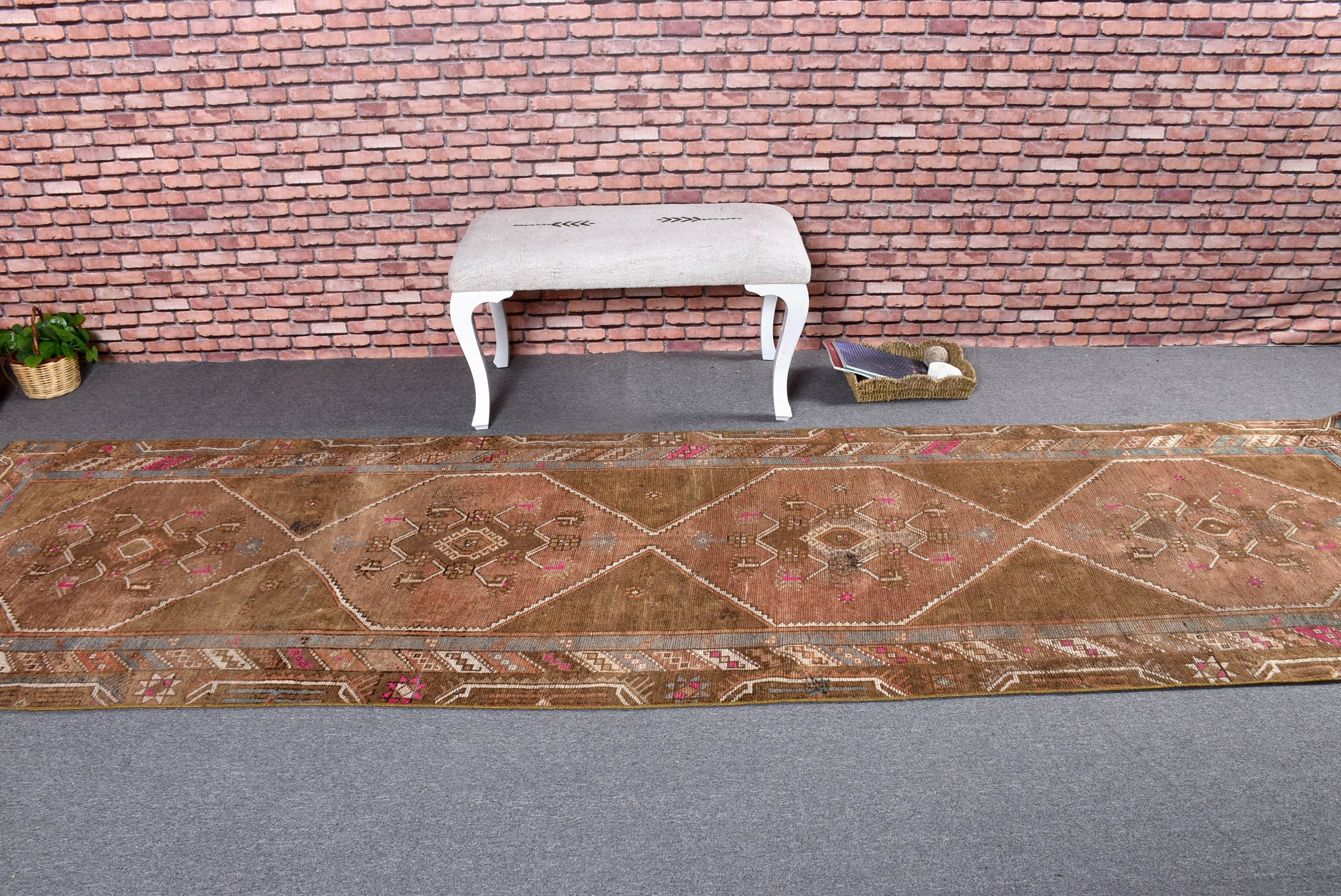 Türk Halıları, Beni Ourain Runner Halıları, 3.4x12 ft Runner Halıları, Bronz Ev Dekorasyonu Halıları, Boho Halıları, Düz Dokuma Halıları, Oryantal Halı, Vintage Halılar