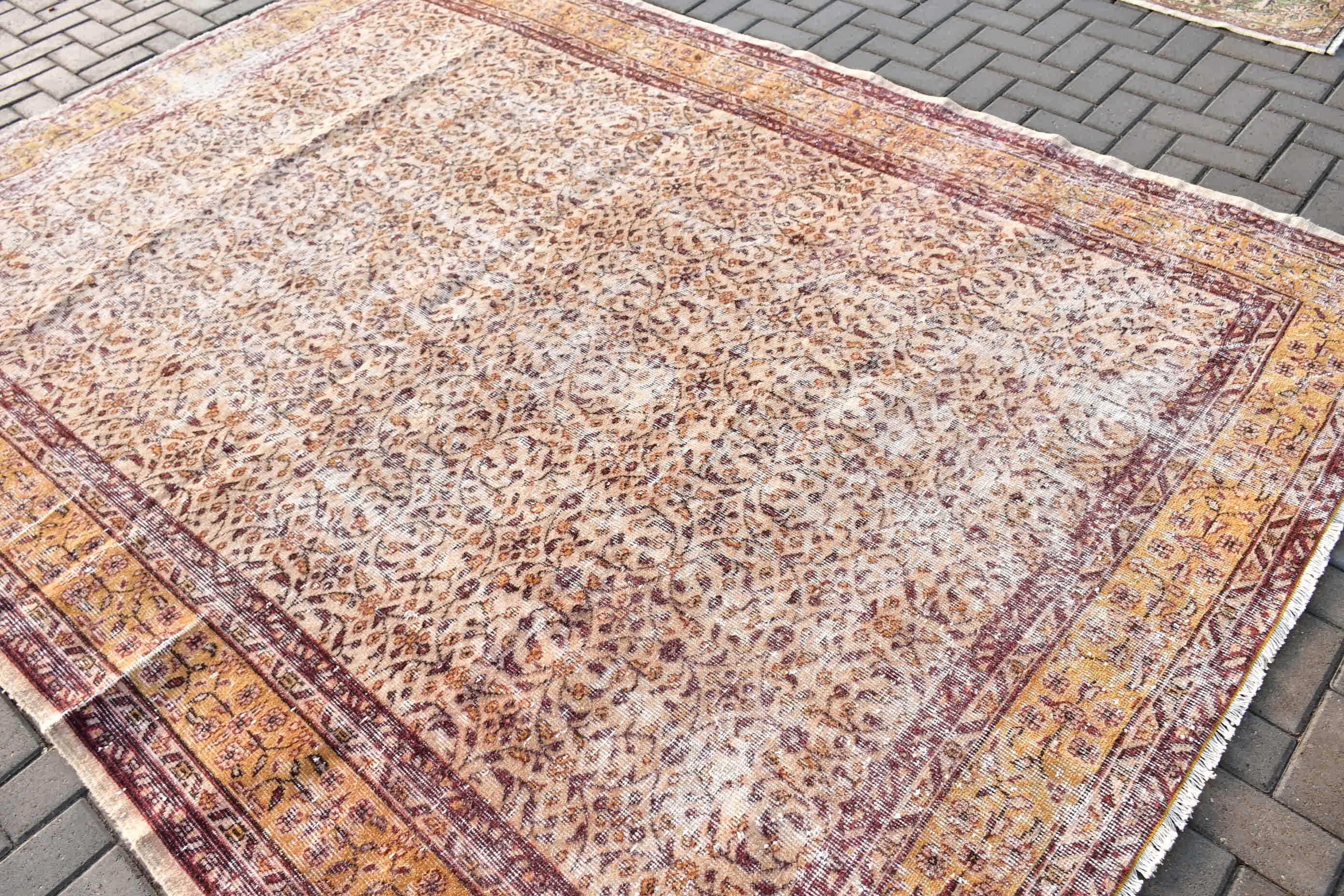 Old Rugs, Salon Rug, Turkish Rug, 7.3x9.8 ft Oversize Rugs, Saloon Rug, Yellow Kitchen Rug, Vintage Rug, Moroccan Rug