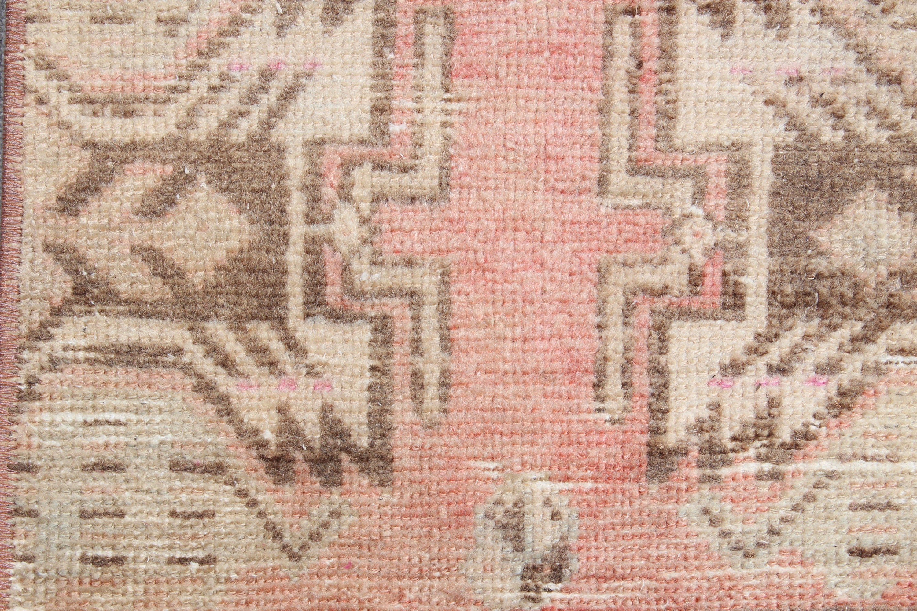 Small Area Rugs, Turkish Rug, 1.3x3.1 ft Small Rugs, Rugs for Entry, Bath Rug, Vintage Rug, Kitchen Rug, Antique Rug, Pink Neutral Rugs