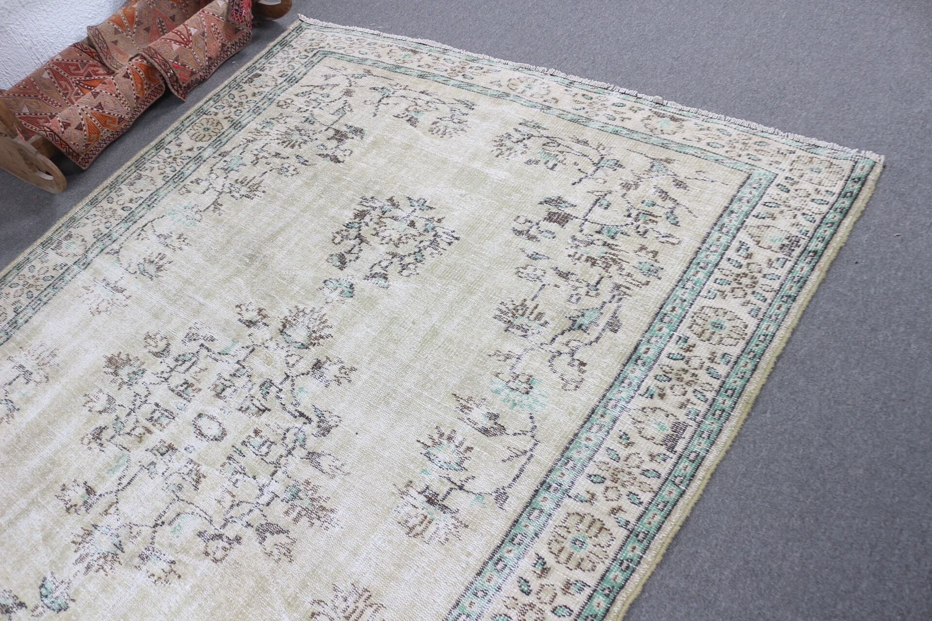 Green Cool Rug, Dining Room Rugs, 5.9x8.9 ft Large Rugs, Salon Rugs, Kitchen Rug, Distressed Rugs, Bedroom Rugs, Turkish Rugs, Vintage Rug