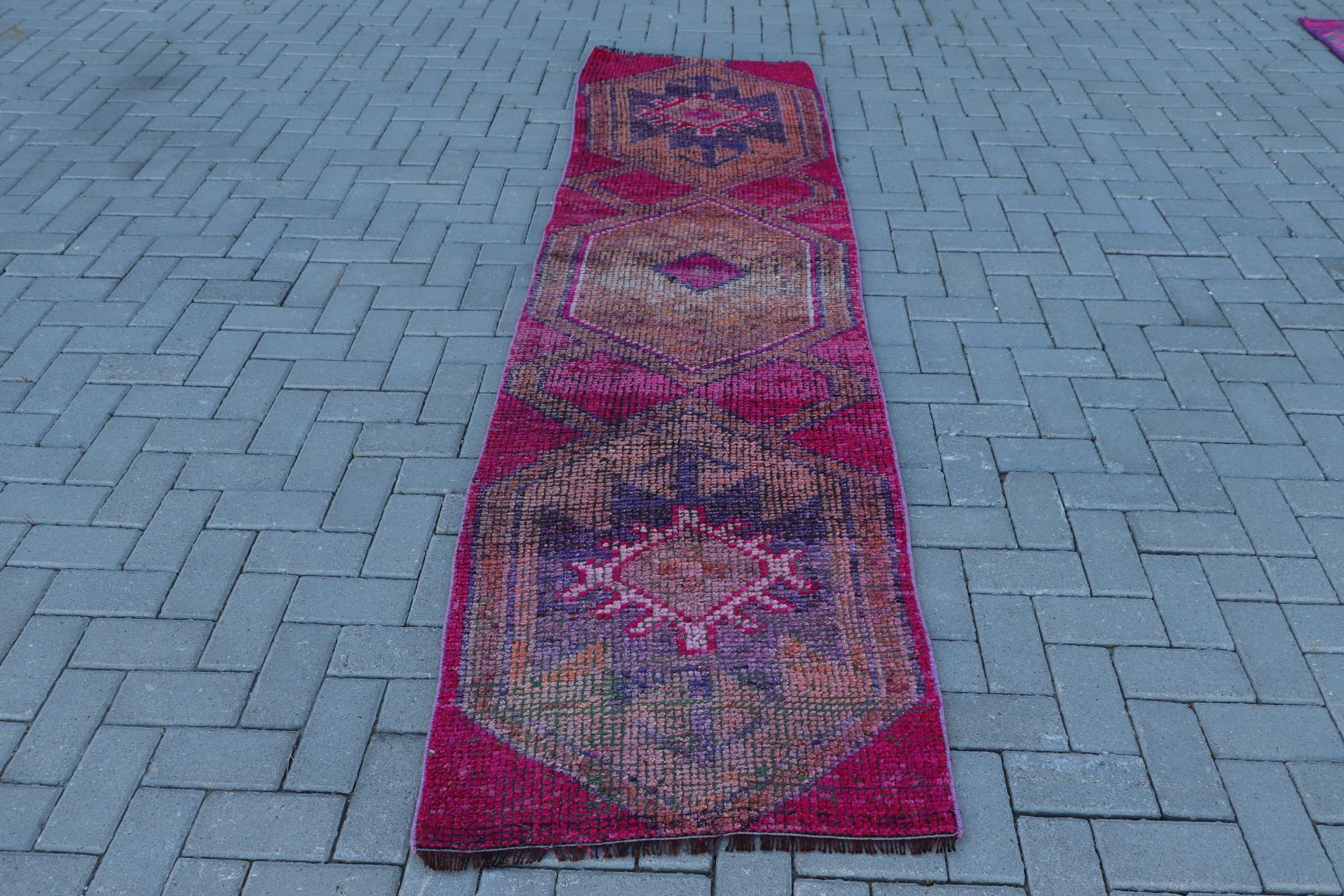 Home Decor Rug, 2.5x9.1 ft Runner Rug, Turkish Rugs, Boho Rug, Stair Rug, Pink Anatolian Rug, Moroccan Rug, Rugs for Hallway, Vintage Rugs