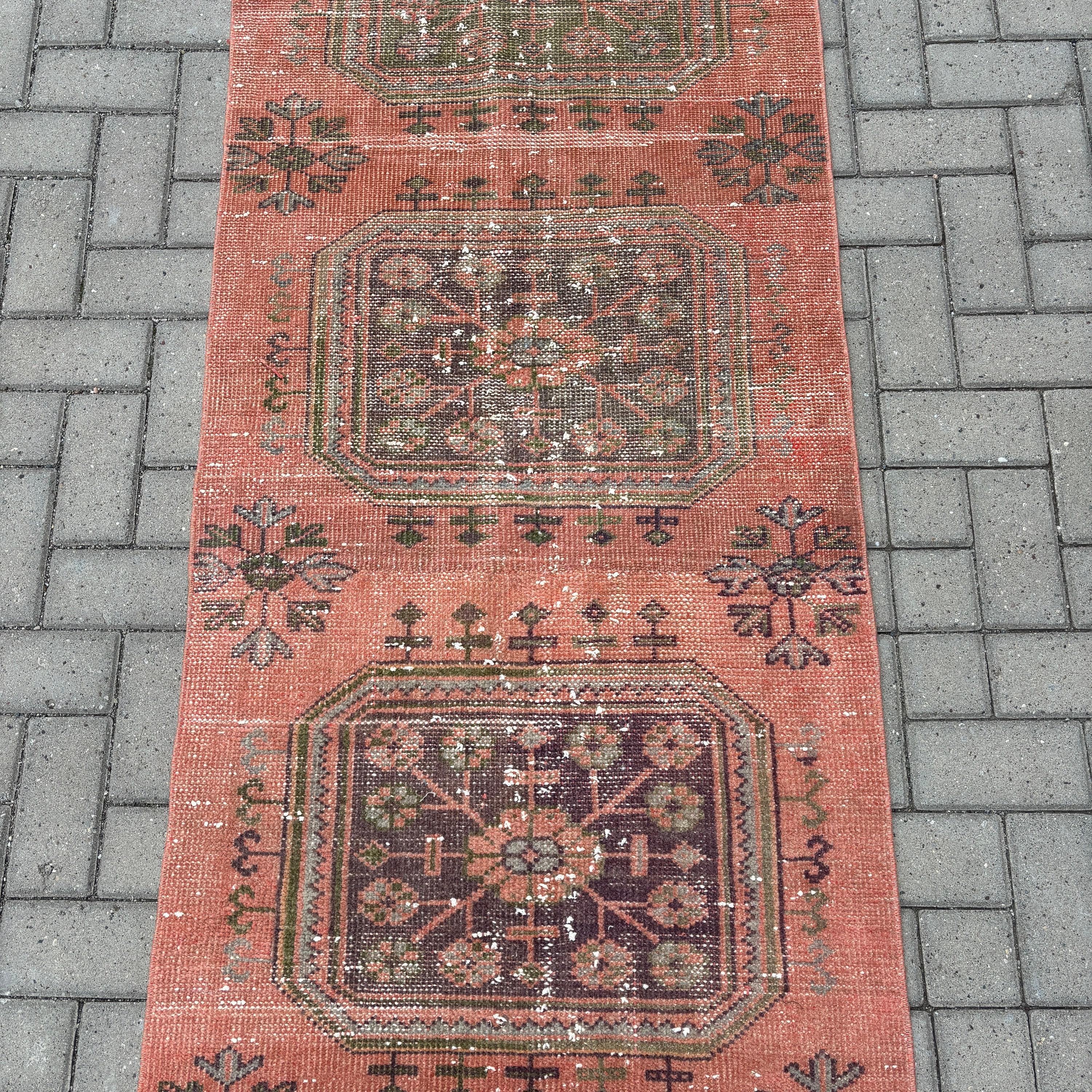 Türk Halıları, Harika Halı, Vintage Runner Halı, Vintage Halı, Turuncu Boho Halılar, 2.7x21.1 ft Runner Halı, Beni Ourain Runner Halı