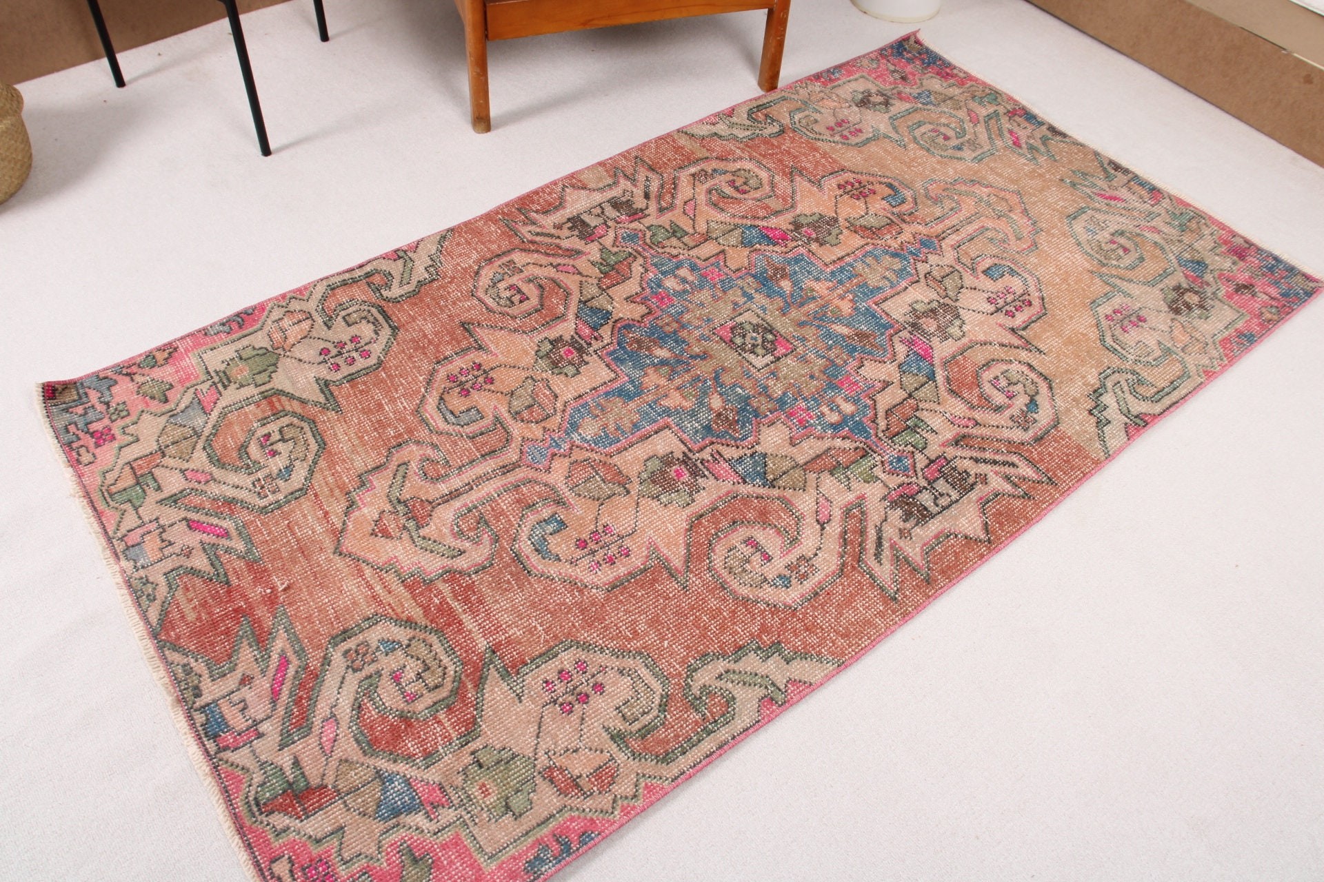 Oturma Odası Halıları, Türk Halıları, Ev Dekorasyonu Halıları, 3,6x6,7 ft Alan Halıları, Pembe Boho Halıları, Vintage Halı, Vintage Alan Halıları