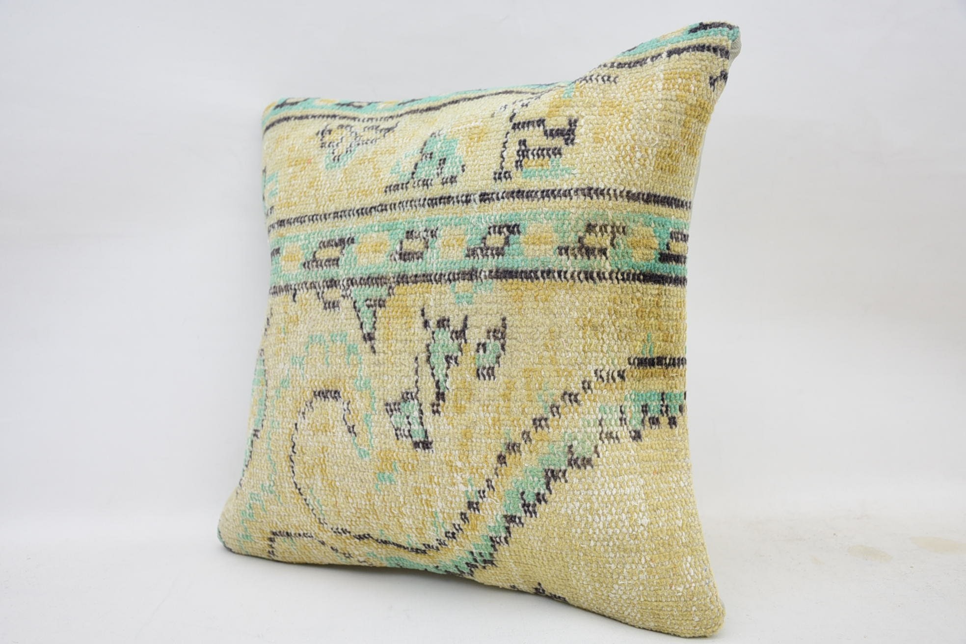 Interior Designer Pillow, Muted Pillow, One Of A Kind Pillow Sham, Antique Pillows, Turkish Kilim Pillow, 18"x18" Yellow Pillow