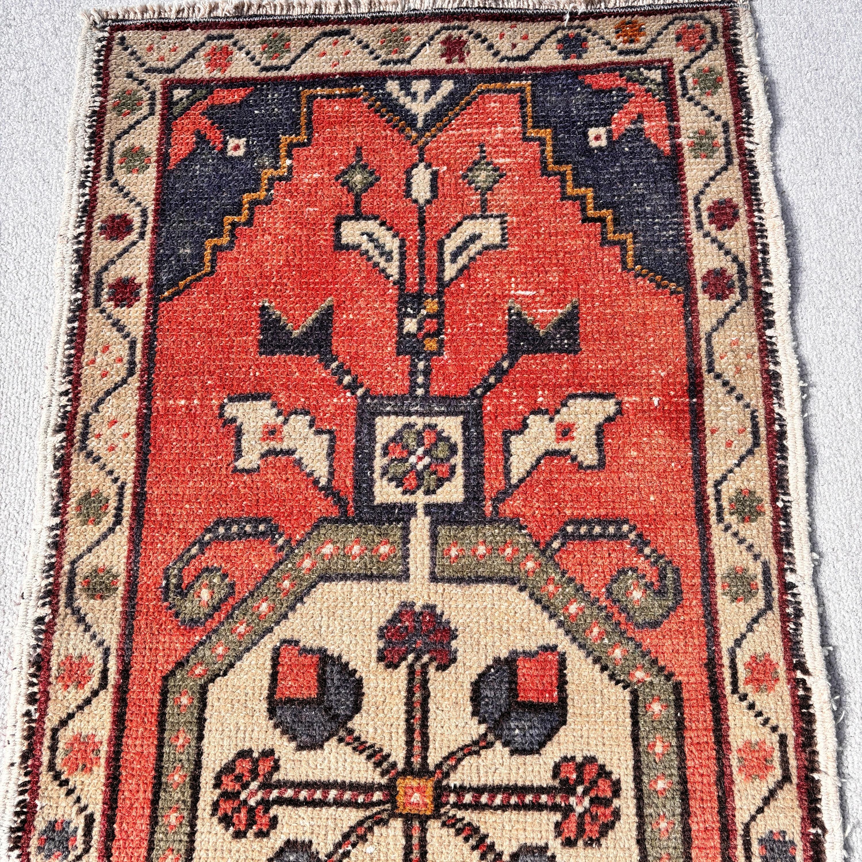 Wall Hanging Rug, Turkish Rugs, Cool Rugs, Red Boho Rug, 1.6x3.5 ft Small Rug, Vintage Rugs, Kitchen Rugs, Rugs for Car Mat, Bathroom Rugs