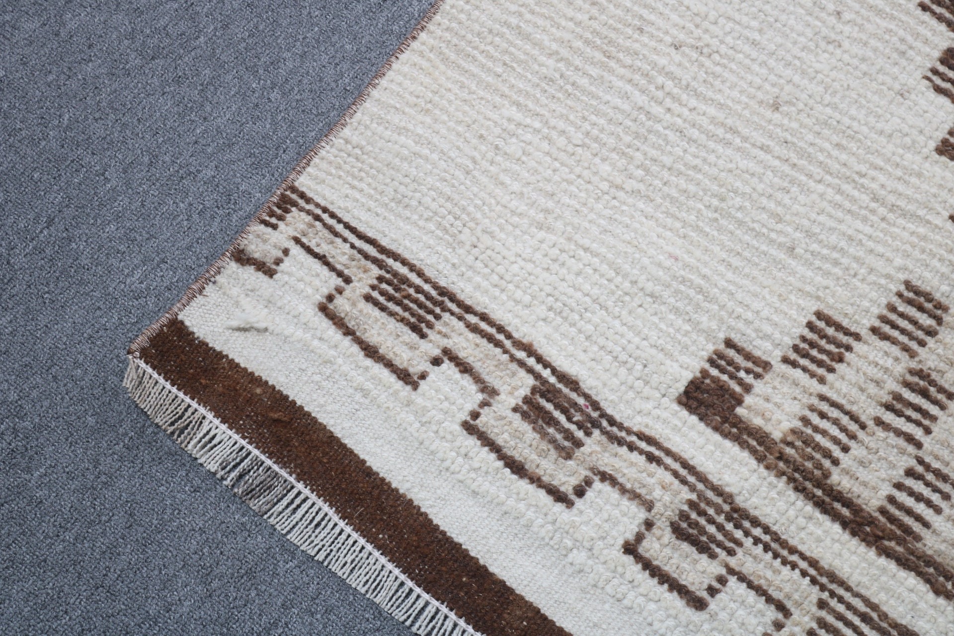 Oushak Rugs, 2.7x12.6 ft Runner Rugs, Vintage Rugs, Hallway Rugs, Beige Handwoven Rug, Geometric Rug, Turkish Rug, Vintage Runner Rug