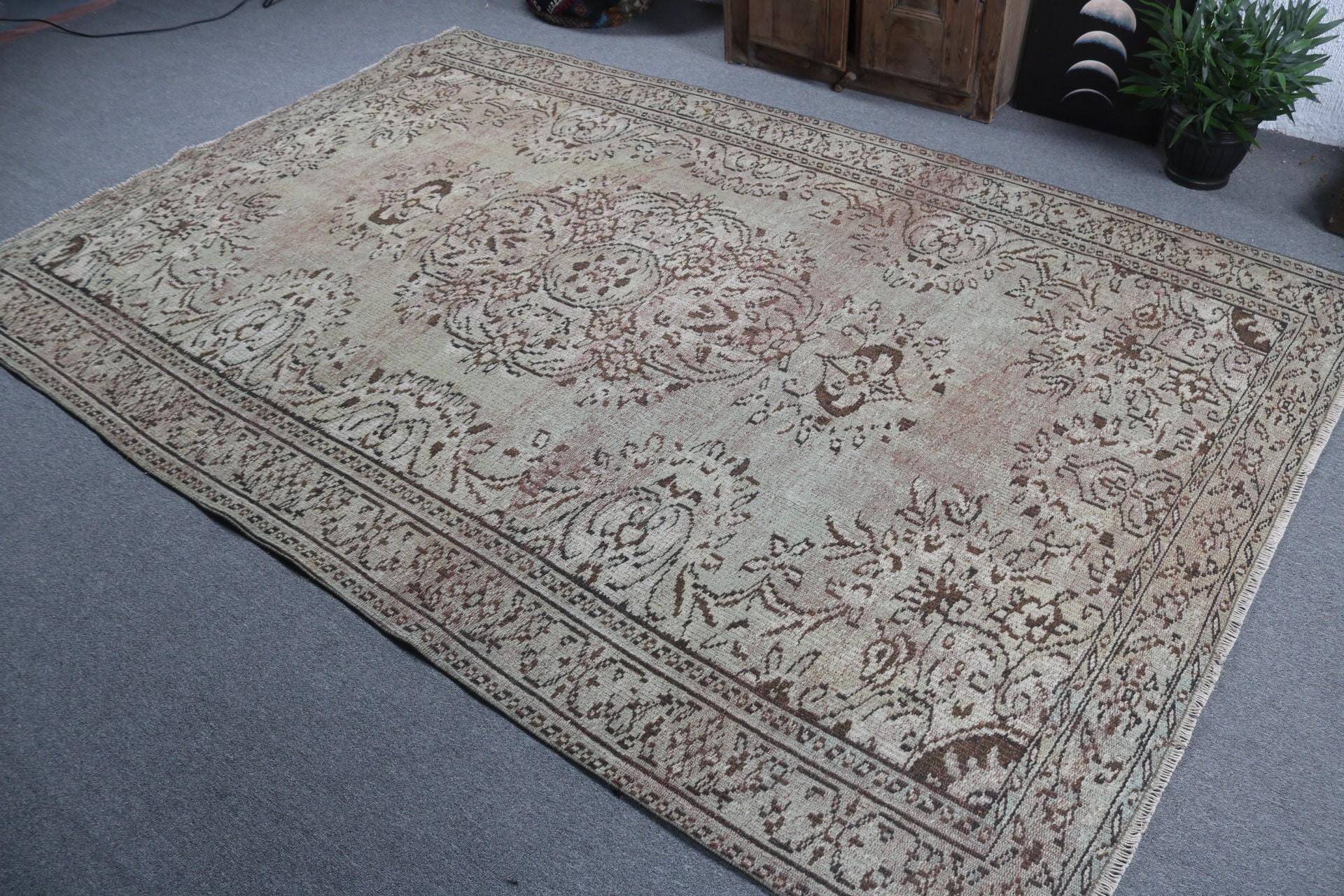 Ev Dekorasyonu Halıları, Yemek Odası Halısı, 6.2x9.5 ft Büyük Halı, Geniş Alan Halısı Halıları, Yeşil Yatak Odası Halısı, Düz Dokuma Halısı, Vintage Halılar, Türk Halıları