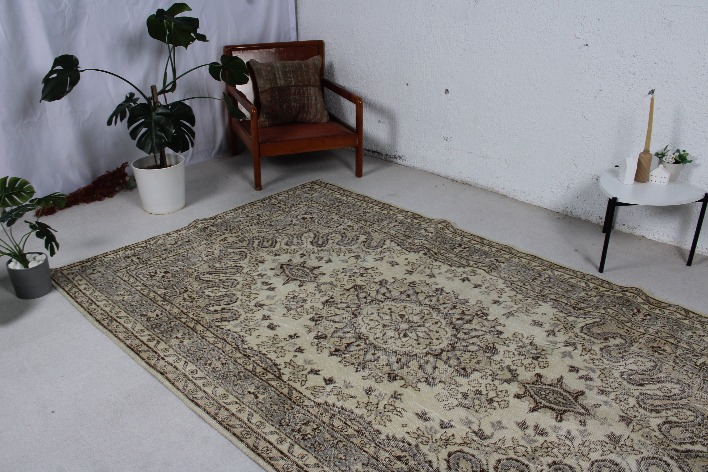 Geometrik Halılar, 5.6x9.4 ft Büyük Halılar, Bej Oushak Halı, Büyük Oushak Halı, Boho Halı, Türk Halıları, Organik Halılar, Vintage Halılar, Salon Halıları