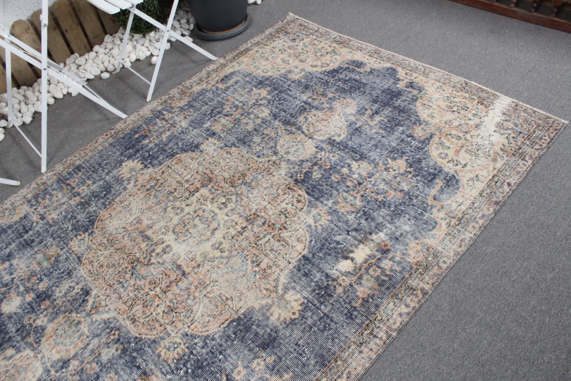 Blue Wool Rug, 4.9x8.6 ft Large Rug, Turkish Rug, Large Wool Rug Rugs, Salon Rug, Oriental Rug, Vintage Rugs, Home Decor Rugs, Bedroom Rug