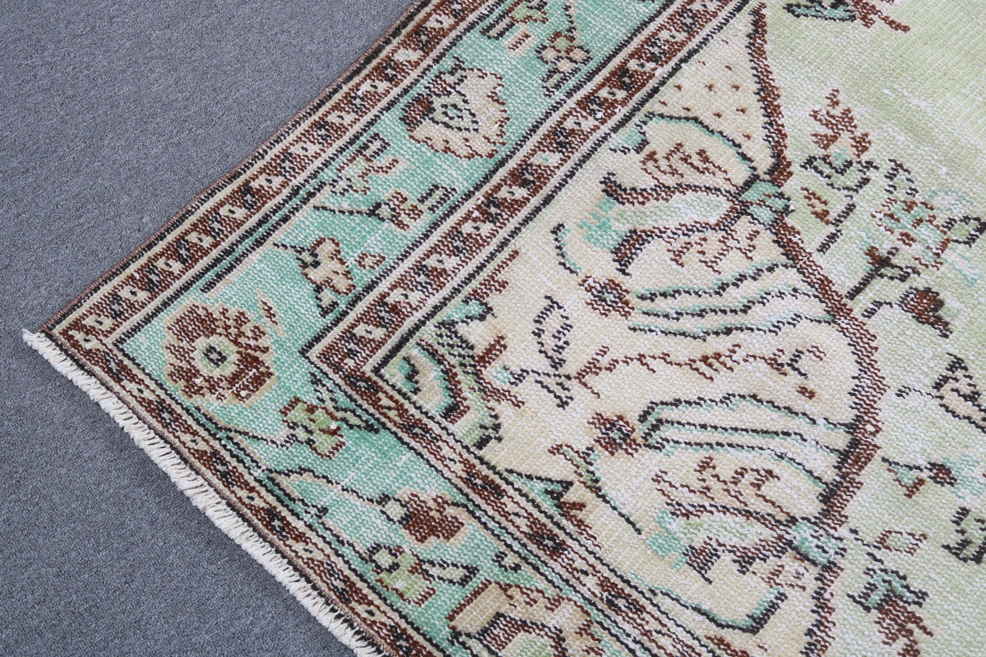 Vintage Halı, Düz Dokuma Halı, Salon Halısı, 5.9x9.1 ft Büyük Halı, Türk Halıları, Yeşil Ev Dekor Halıları, Oushak Halıları, Yer Halıları, Oturma Odası Halıları