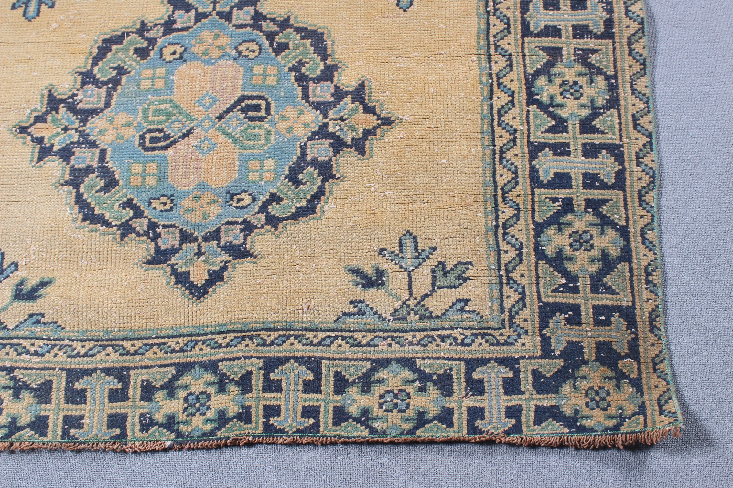 Boho Halı, Vintage Halı, 4.4x10.8 ft Büyük Halılar, Türk Halısı, Oturma Odası Halıları, Sarı Antika Halılar, Yatak Odası Halıları, Açıklama Halısı, Oushak Halısı