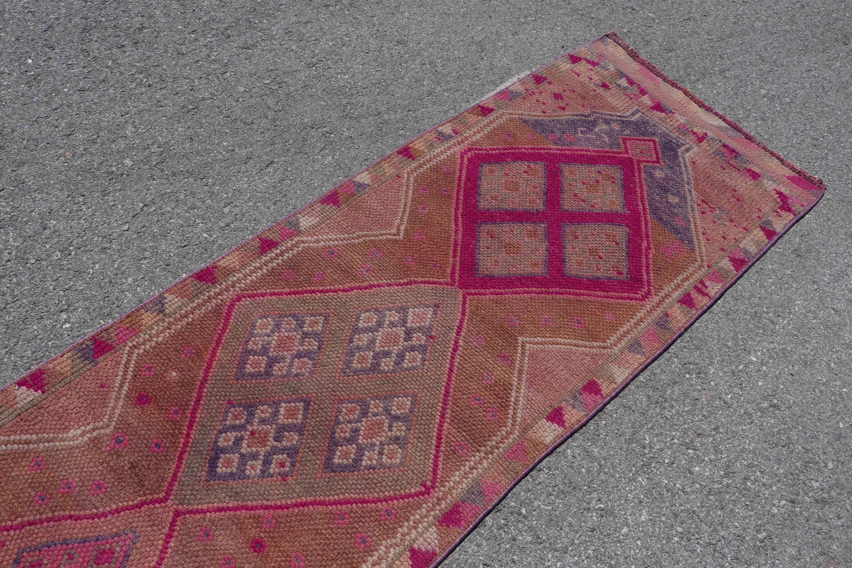 Pink Anatolian Rugs, Ethnic Rug, Oushak Rugs, Turkish Rugs, 2.5x12.9 ft Runner Rugs, Vintage Rugs, Stair Rug, Moroccan Rug, Kitchen Rugs